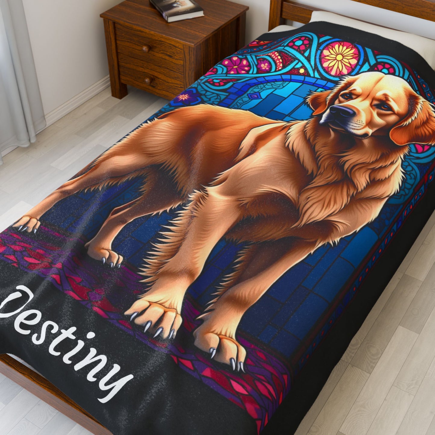 Golden Retriever Light Coat Personalized Velveteen Plush Blanket, Custom Dog Lover Gift Throw