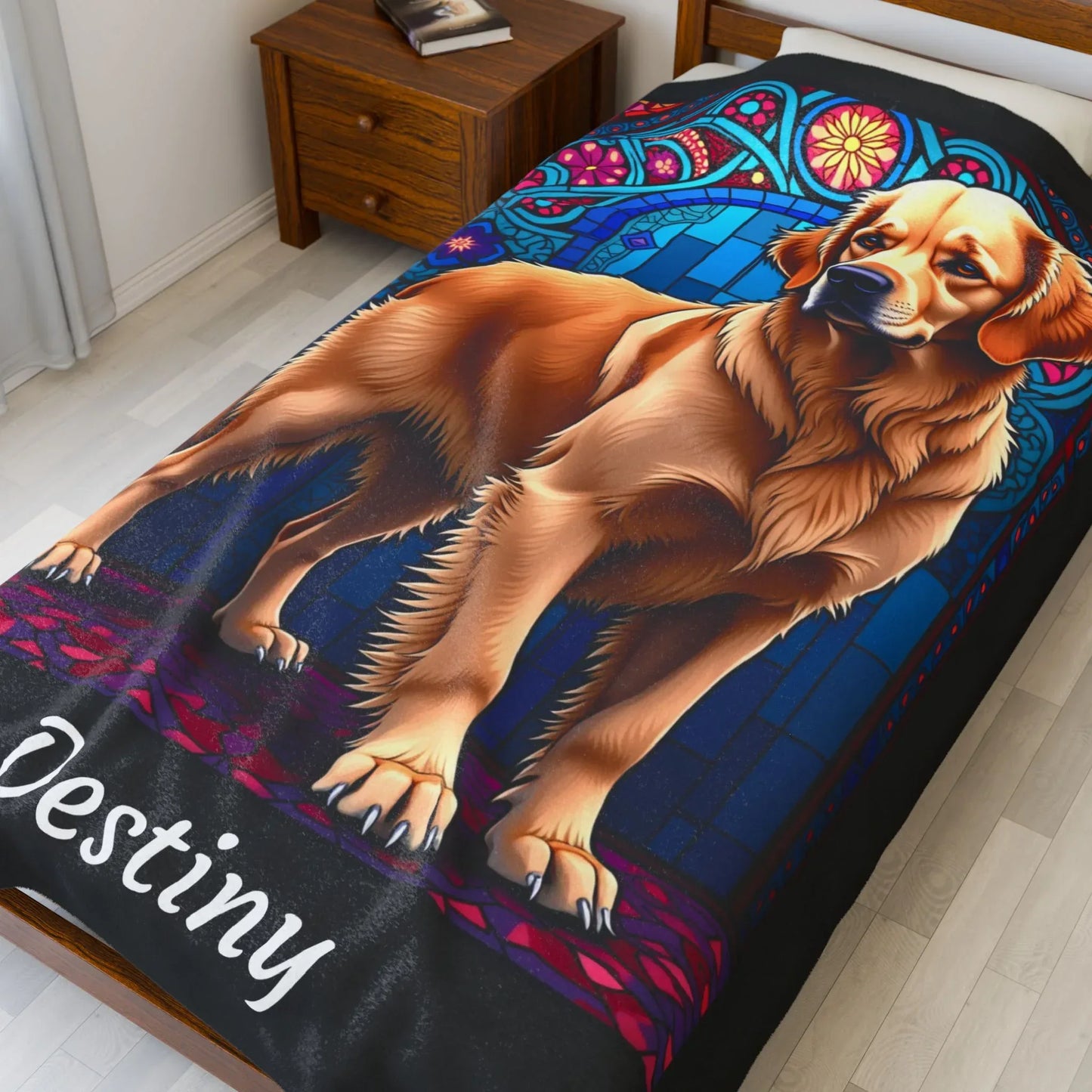 Shop our premium light golden retriever personalized velveteen plush blanket from MySisterIsASurvivor.