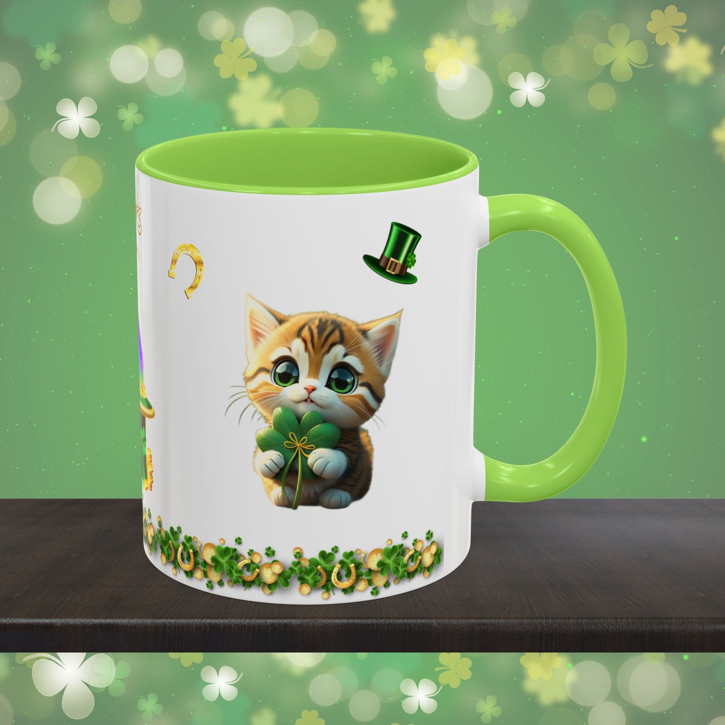 Tranquil Treasures with Tiny Whiskers: St. Patrick's Day Two-Tone Coffee Mug - Festive Ceramic Mug for Positivity & Mindfulness