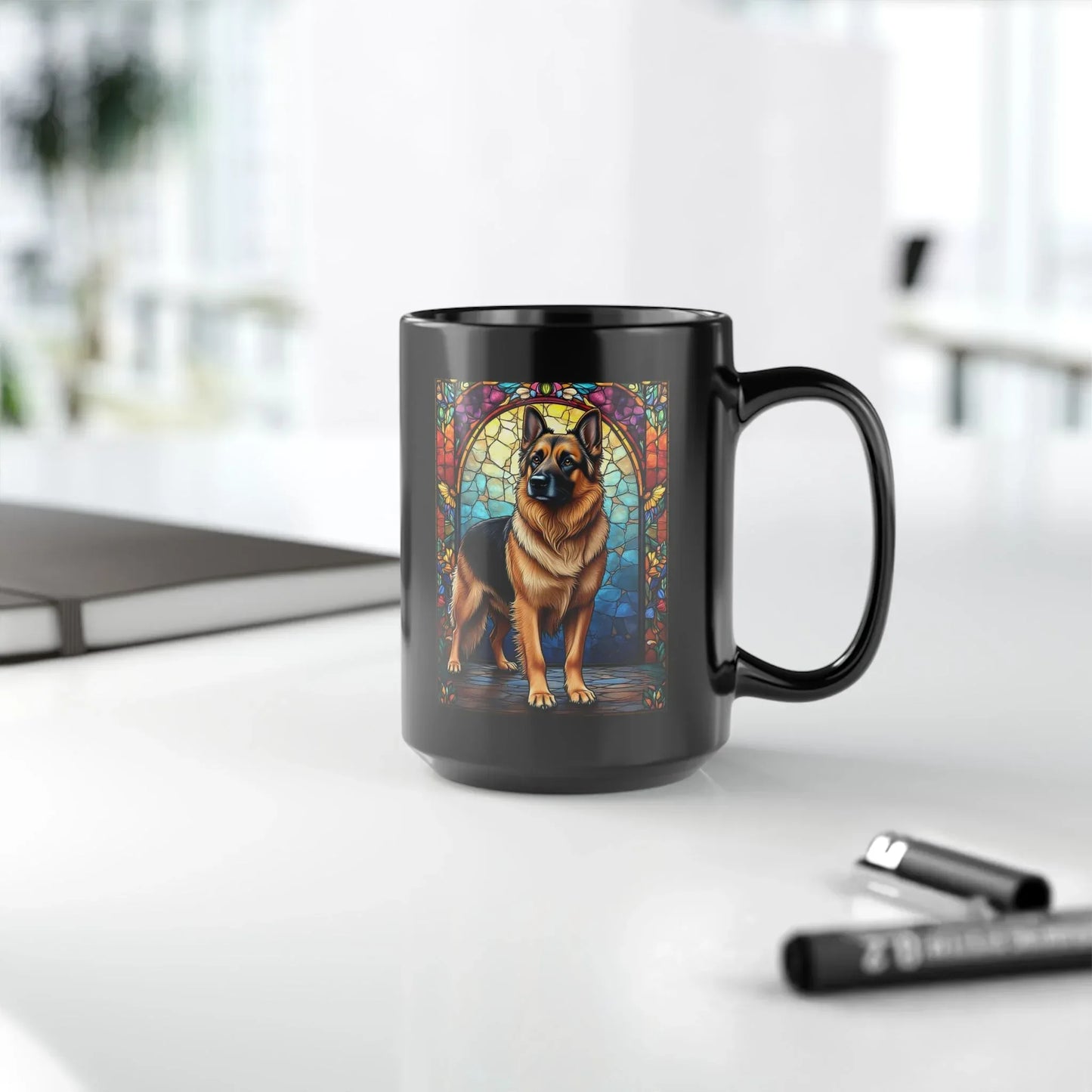 Shop our premium german shepherd black tan personalized mug with stained glass design 11oz 15oz from MySisterIsASurvivor.