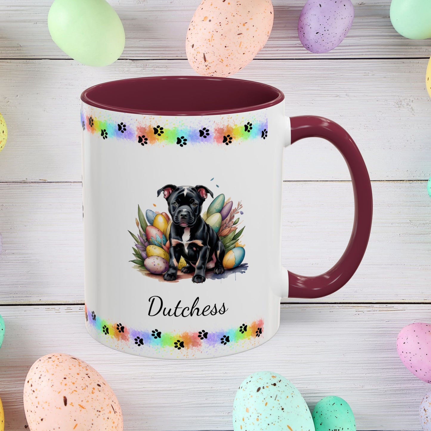 Pitbull Black Easter puppy coffee mug, personalized cute dog gift for mental health awareness and cozy sipping