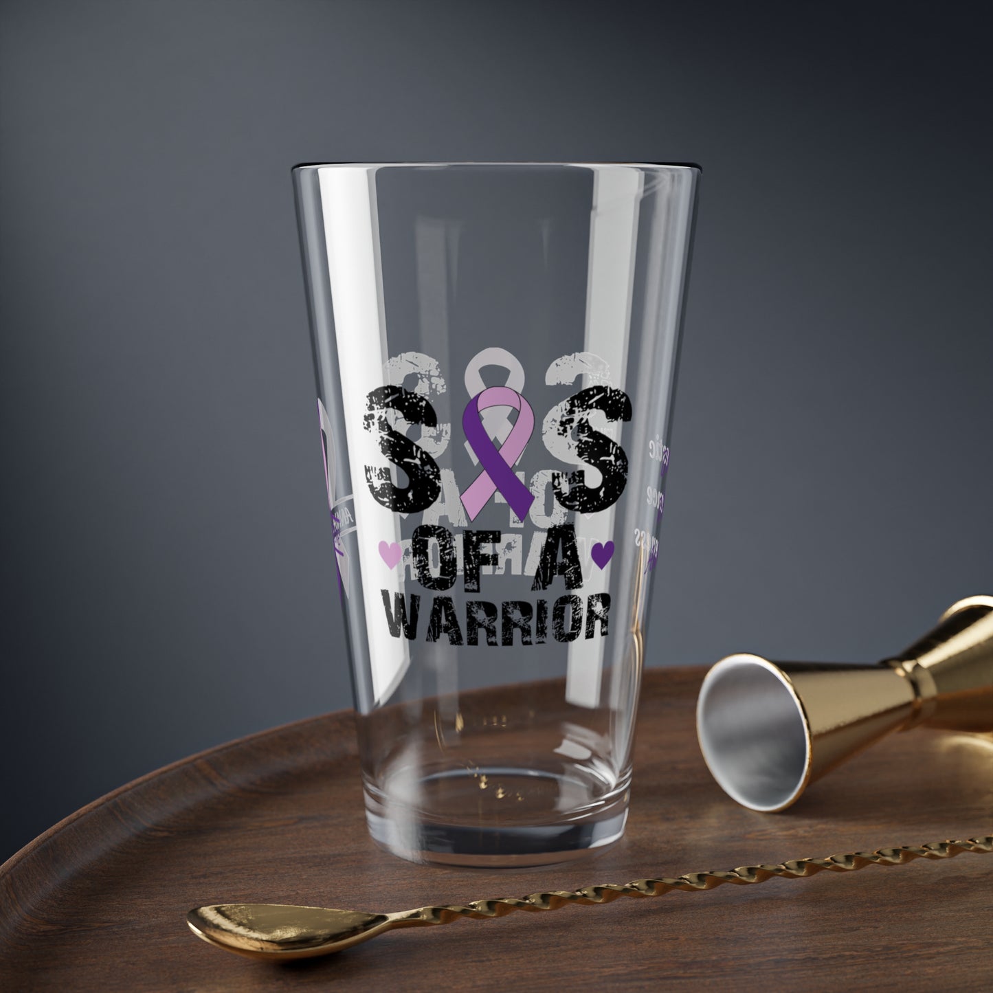 Sis of a Warrior: Personalized Domestic Violence Awareness Warrior Pint Glass - Proud Family Member