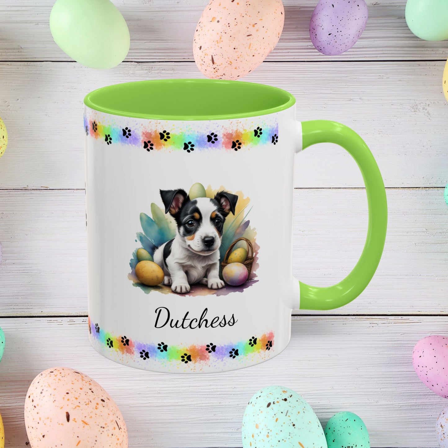 Jack Russell Terrier Black & White Easter puppy coffee mug, personalized cute dog gift for mental health awareness