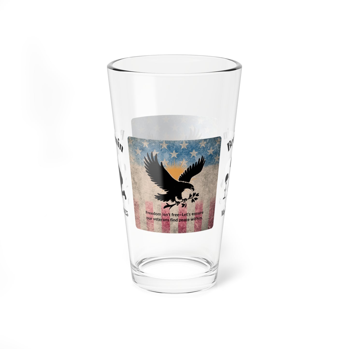 Personalized Memorial Day Pint Glass - "Freedom Isn't Free", PTSD Awareness Gift for Veterans & Memorial Days