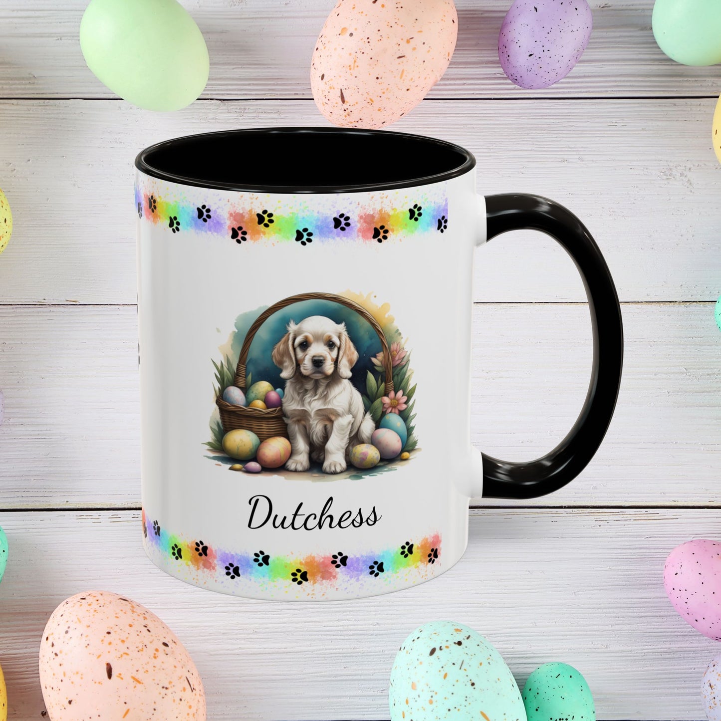 Cocker Spaniel Light Gold personalized Easter puppy mug, cute dog coffee cup gift for mental health awareness