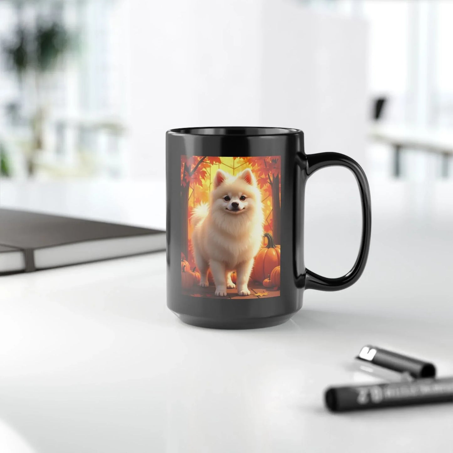Shop our premium cream pomeranian autumn black mug from MySisterIsASurvivor.