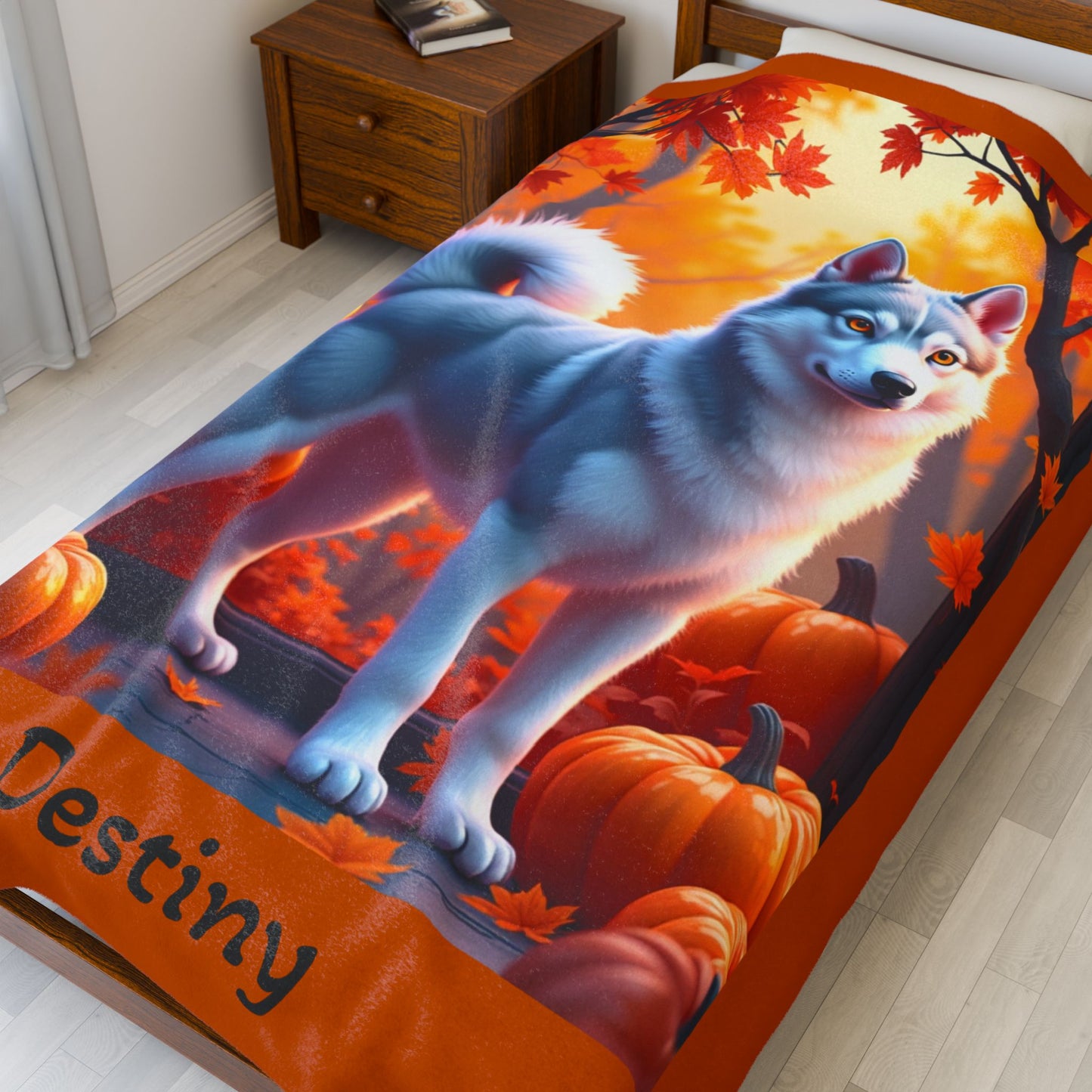 Silver Grey Husky amber eyes velveteen plush blanket, plush dog throw for Husky owners - MySisterIsASurvivor