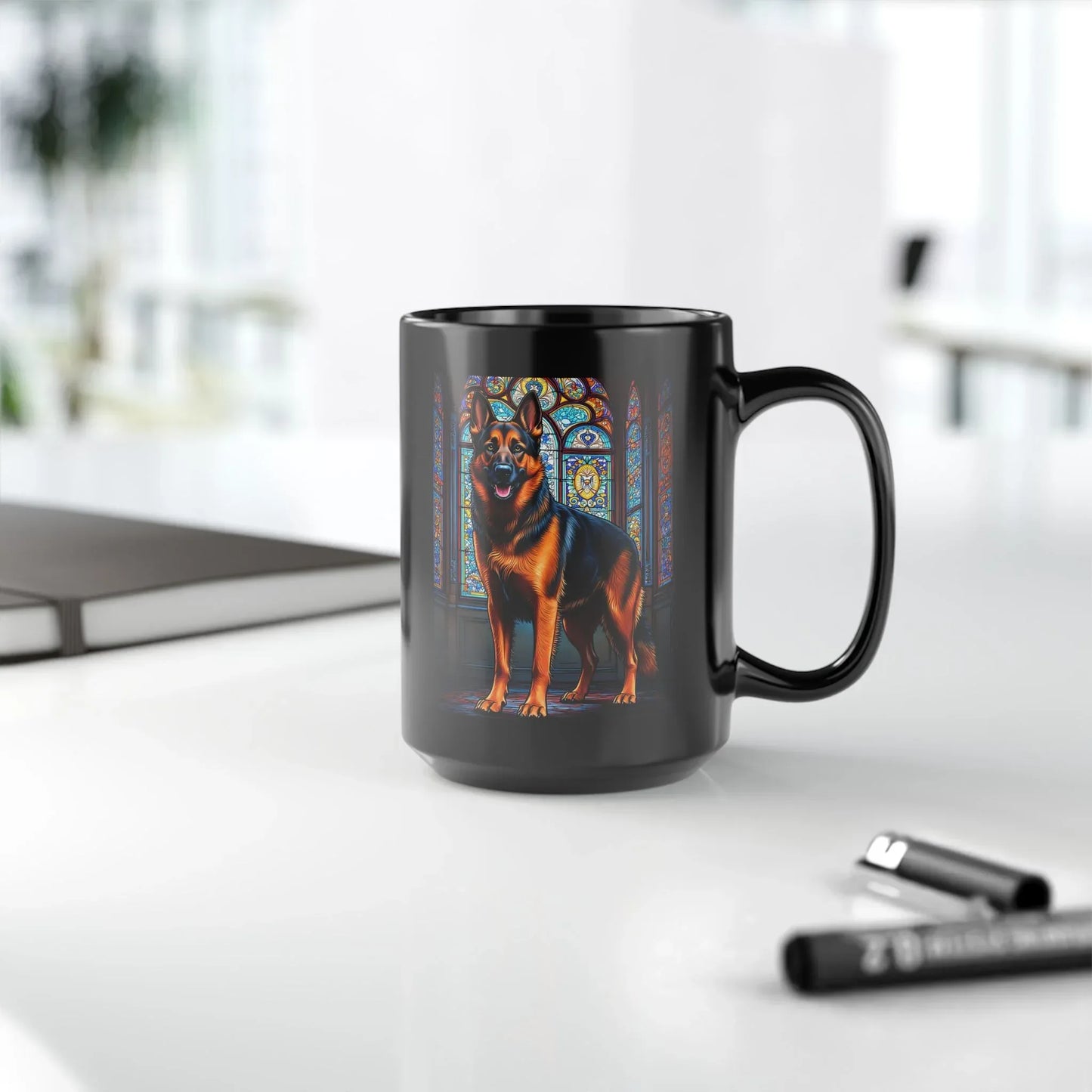 Shop our premium german shepherd red black personalized mug with stained glass design 11oz 15oz from MySisterIsASurvivor.