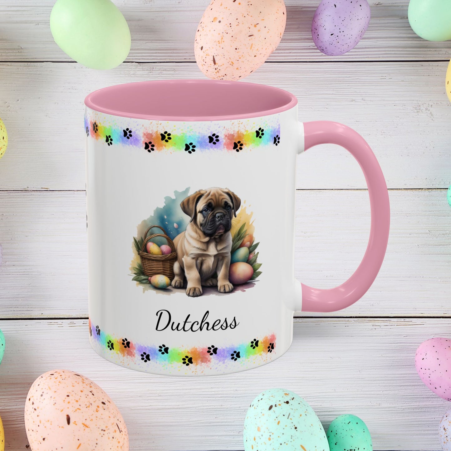 English Mastiff Easter puppy coffee mug, personalized cute dog gift for mental health support, perfect for coffee or tea