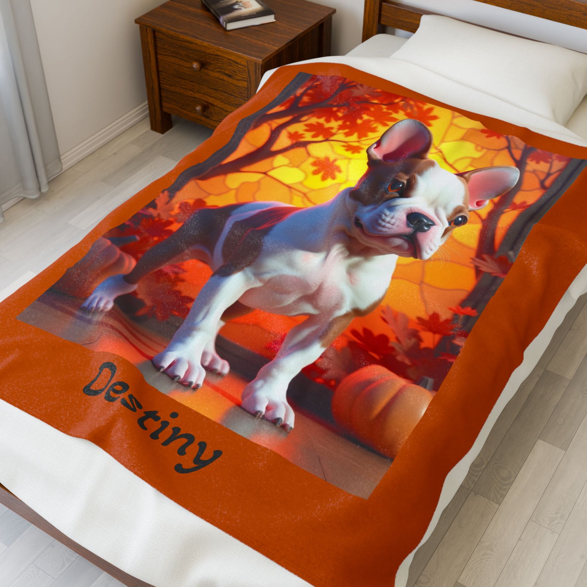 French Bulldog Red & Pied Coat Velveteen Plush Blanket, Personalized Plush Dog Throw