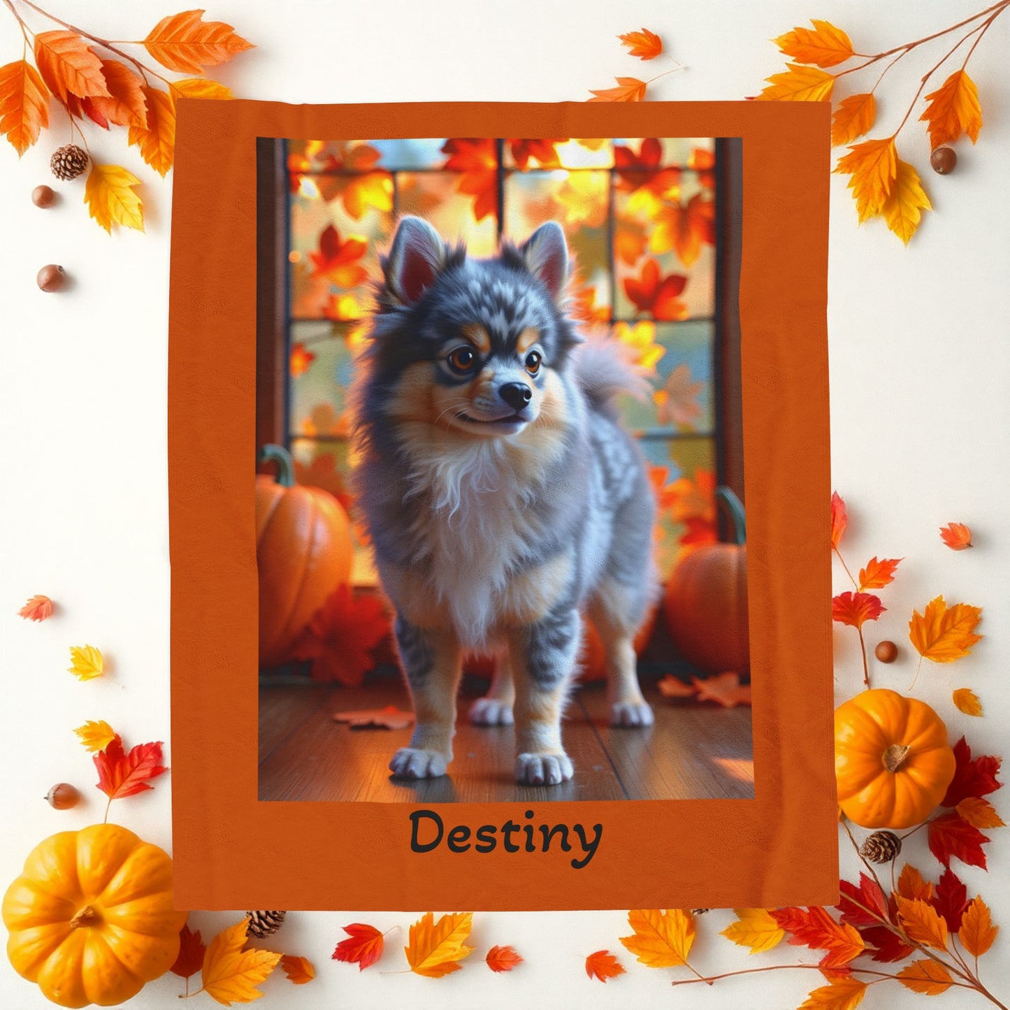 Blue Merle and Tan Pomeranian velveteen plush blanket, cozy dog throw blanket for pet owners and home decor