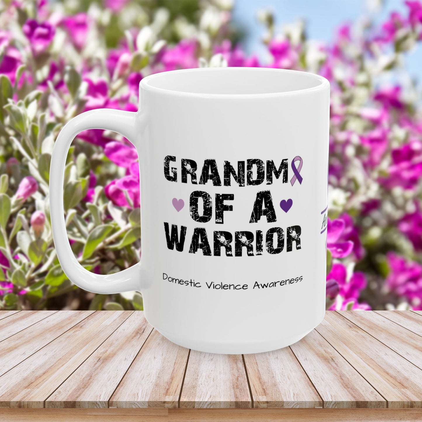 Grandma of a Warrior mug - domestic violence awareness gift with love and resilience theme