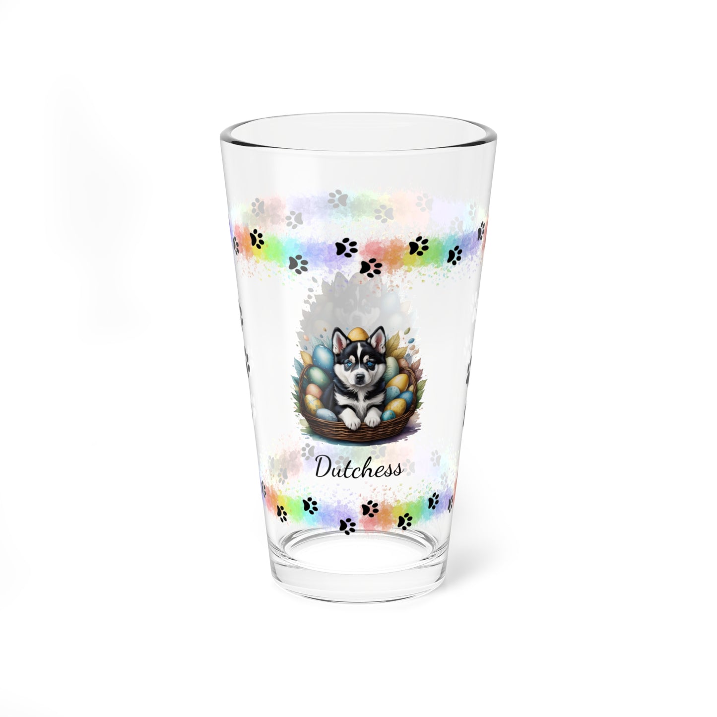 Siberian Husky Personalized Easter Puppy 16oz Pint Glass - Custom Dog Design, Mental Health Gift, Easter Décor, and Festive Celebrations
