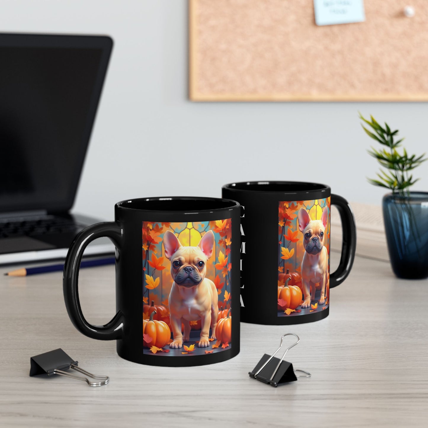 Fawn French Bulldog Autumn Black Mug - Cute autumn dog lover coffee cup gift