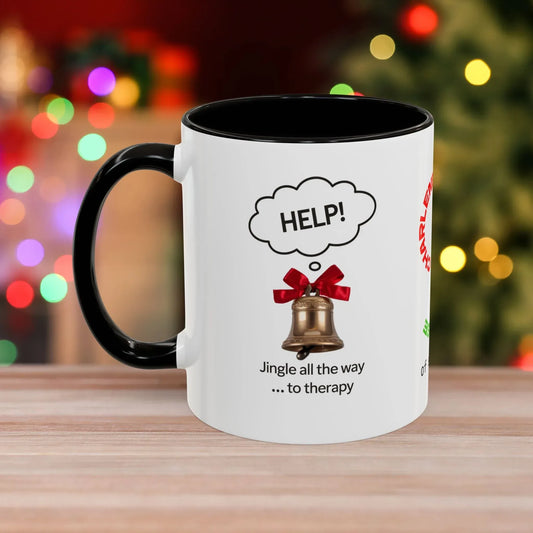 Shop our jingle all the way to therapy christmas mug featuring the 11oz style option from MySisterIsASurvivor.