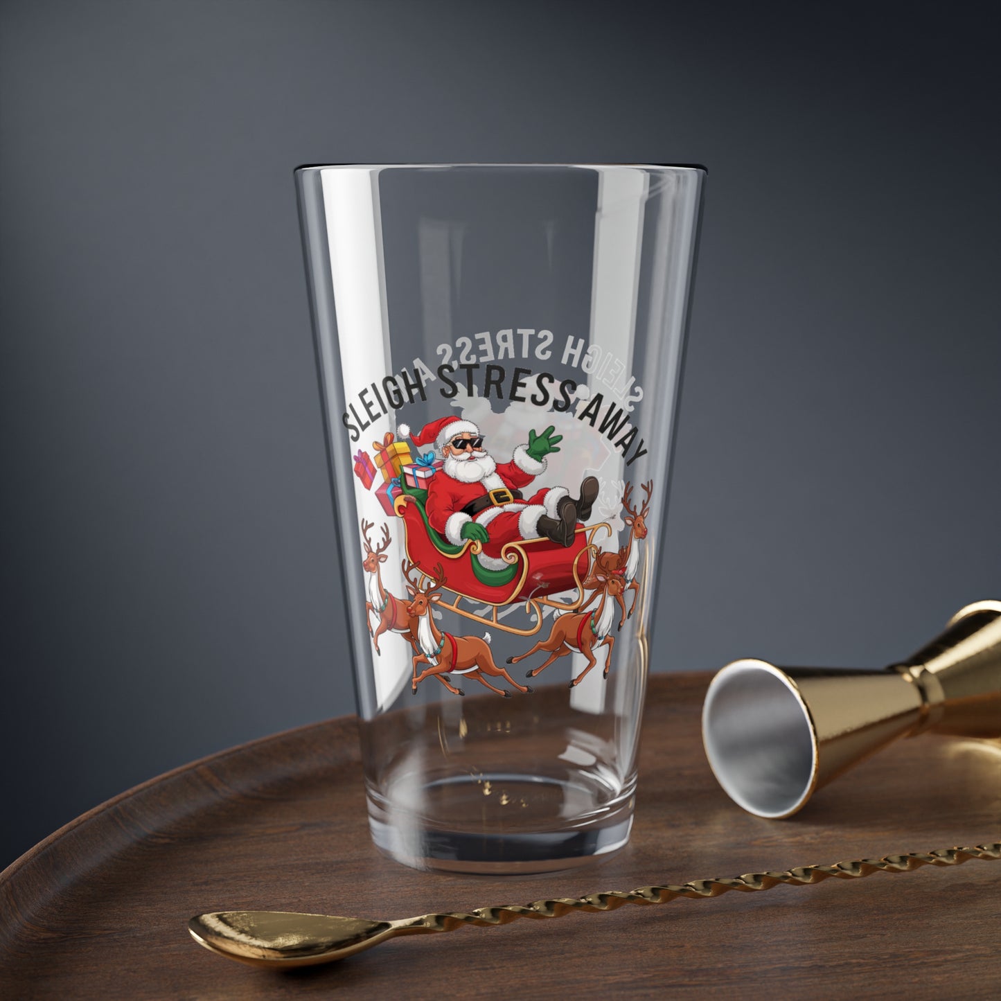 Sleigh Stress Away, Christmas Pint Glass, 16oz