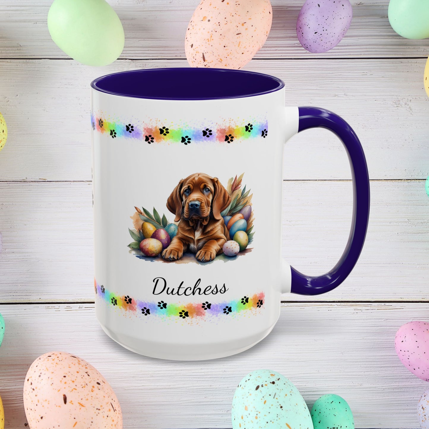 Bloodhound personalized Easter puppy mug, cute dog coffee cup gift for mental health awareness and dog lovers