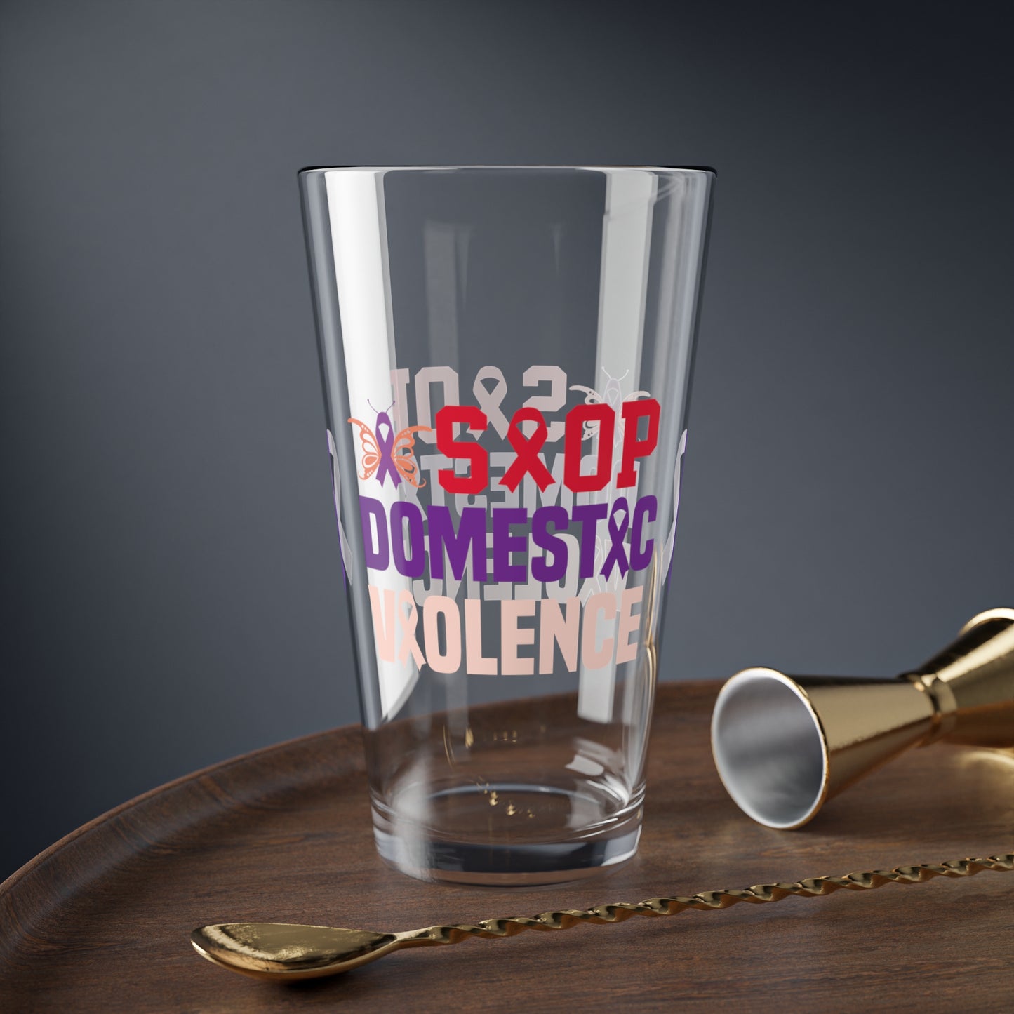 Stop Domestic Violence awareness pint glass with strong message