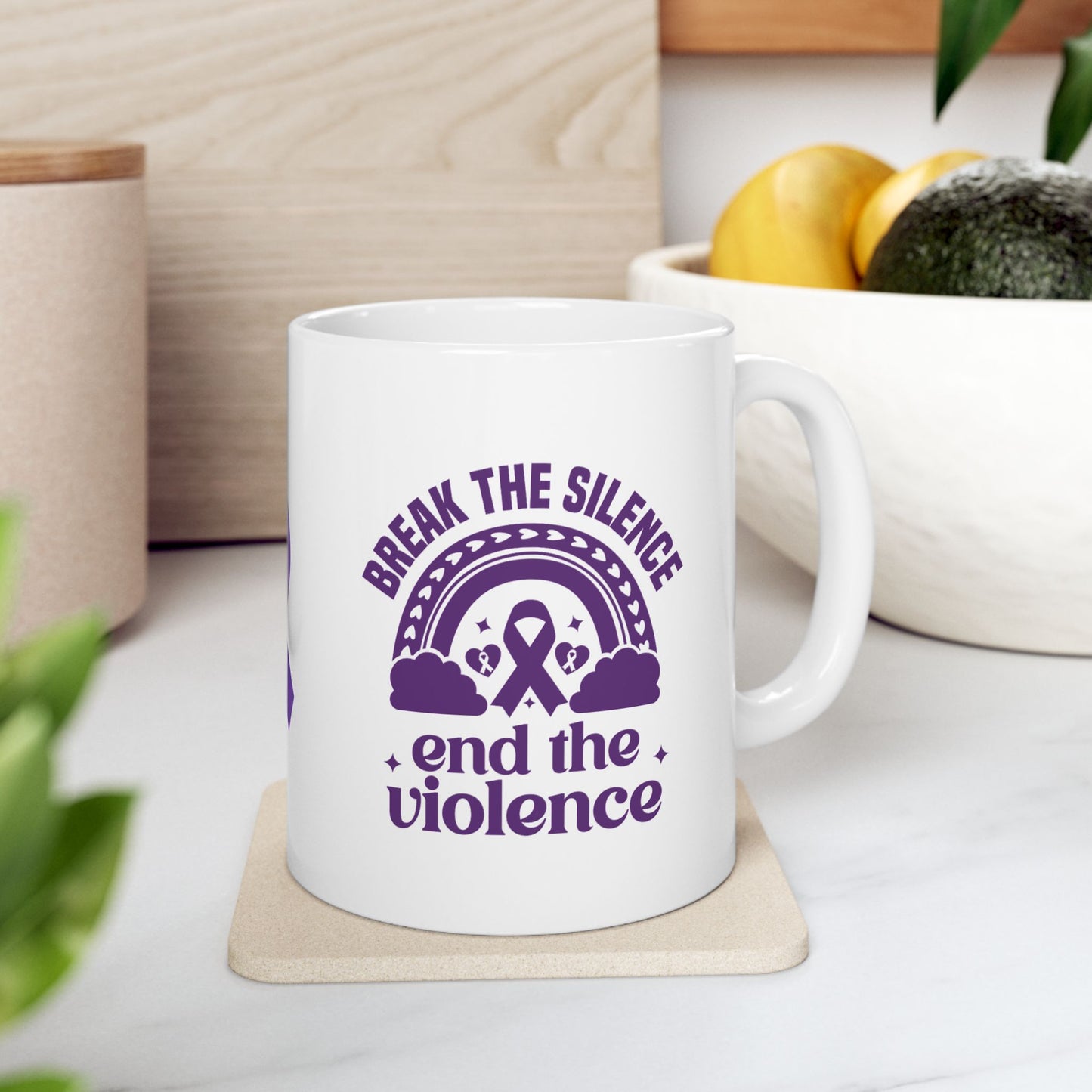 Break the Silence, End the Violence Ceramic Mug - Domestic Violence Awareness