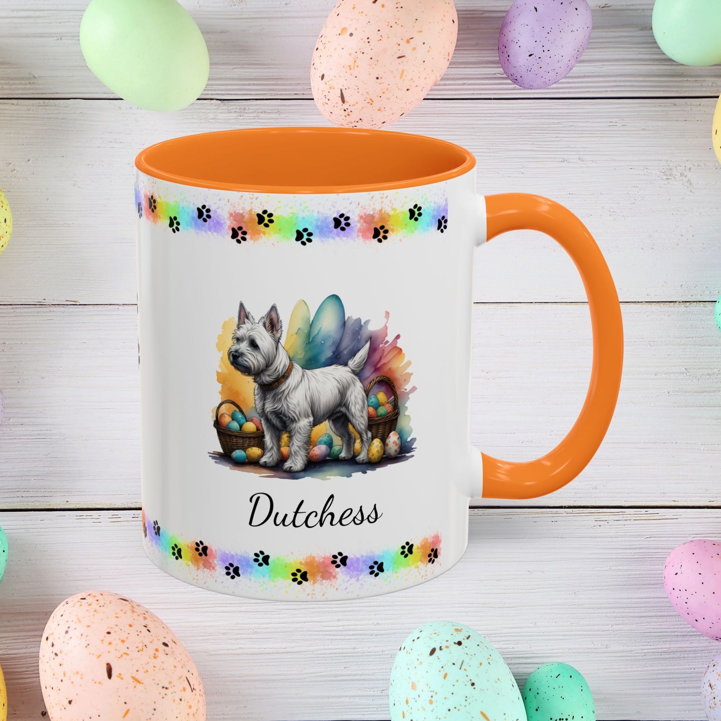 West Highland Terrier Easter puppy coffee mug personalized gift, perfect for Easter mornings and mental health awareness.