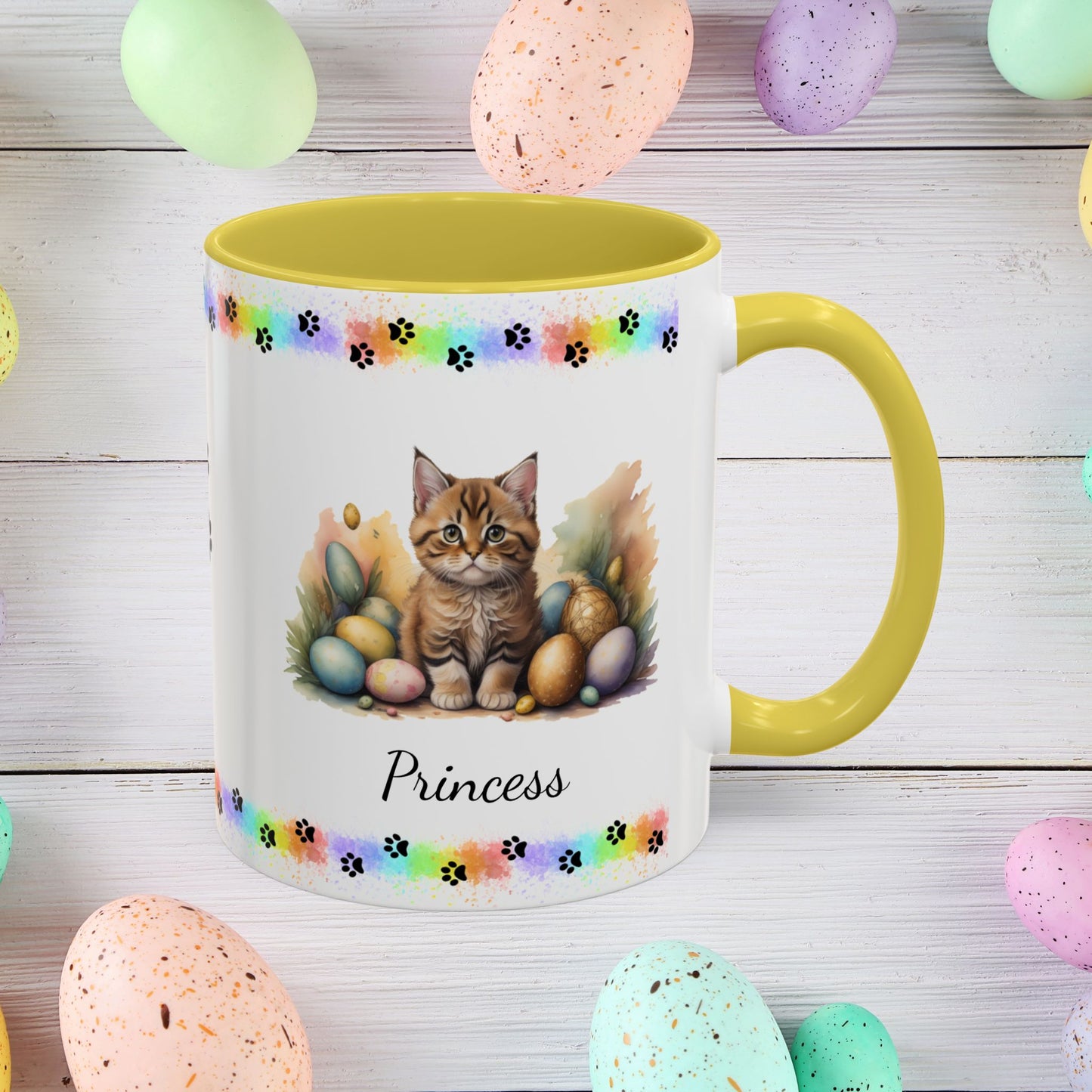 Bobtail cute kitten Easter coffee mug, personalized gift for cat lovers, mental health awareness and home use