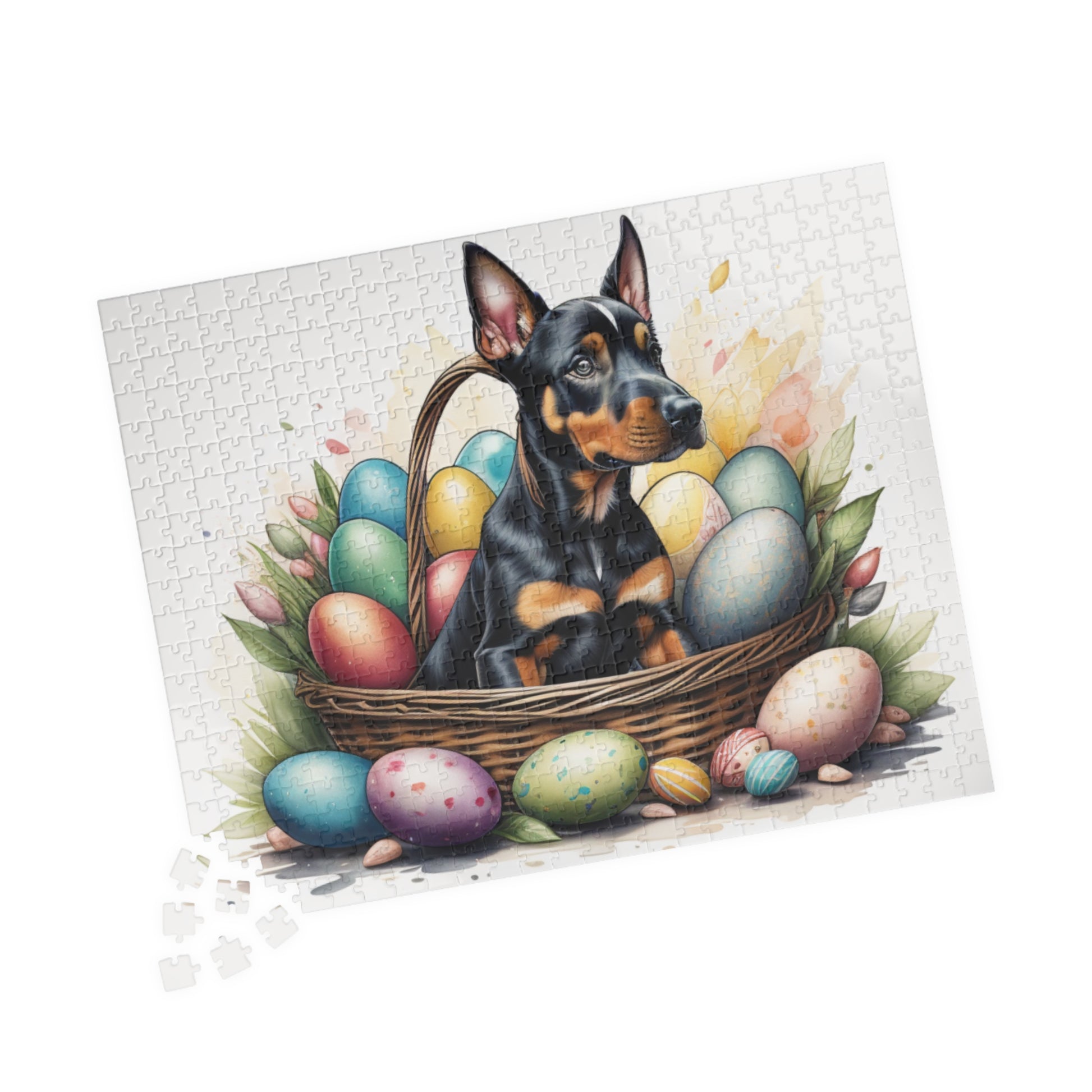 Doberman Easter Puppy Puzzle - Dog Lovers, Mental Health Benefits, Holiday Fun, Mindfulness, Stress Relief, Festive Gift