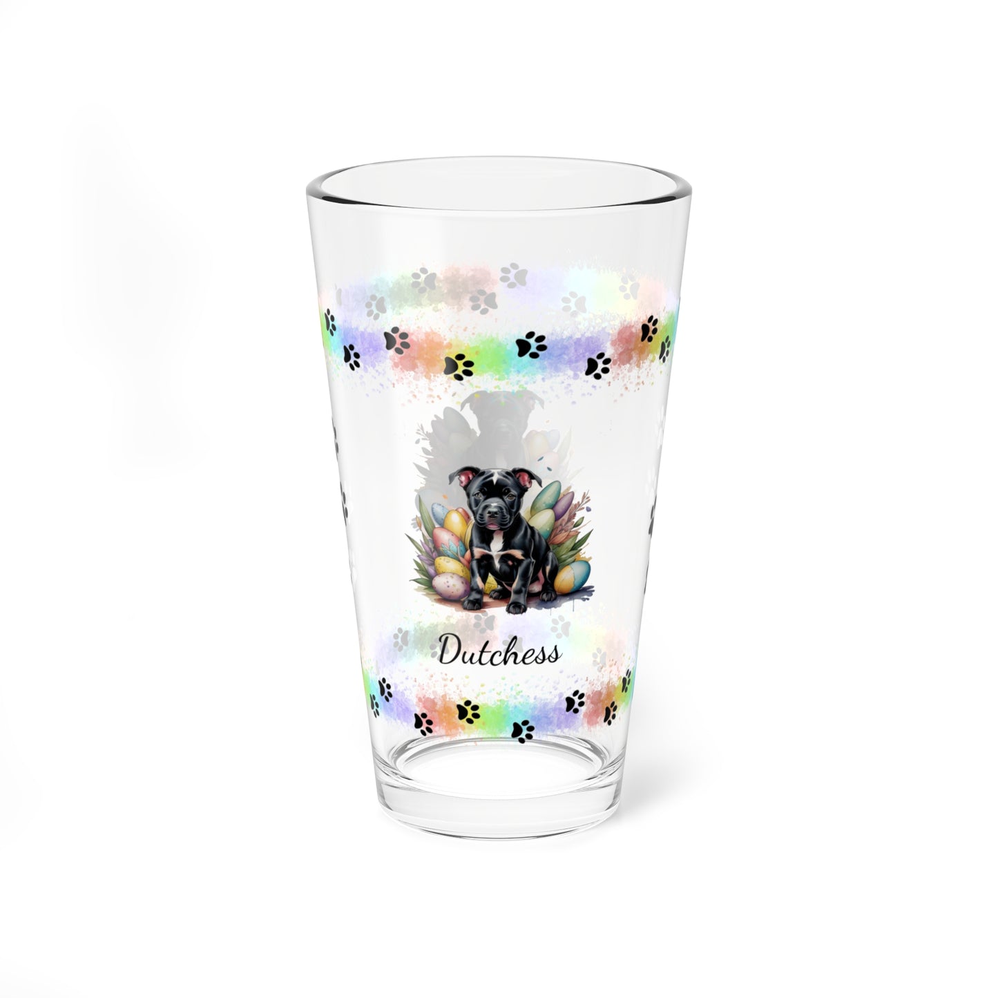 Pitbull (Black) Personalized Easter Puppy 16oz Pint Glass - Custom Dog Design, Mental Health Gift, Easter Décor, and Festive Celebrations