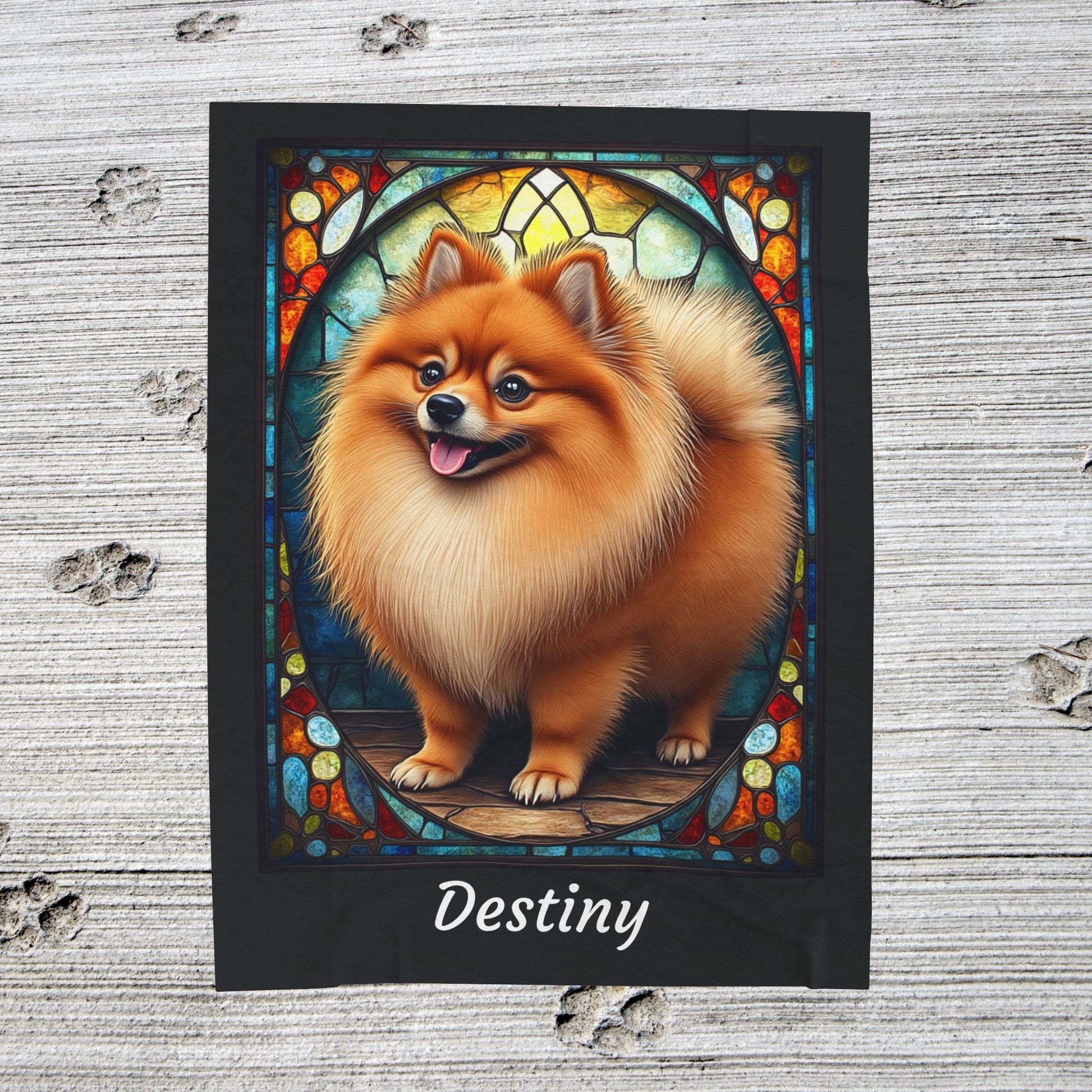 Pomeranian Red Sable Coat Blanket, Velveteen Plush Stained Glass Dog Throw, Personalized Gift for Humans