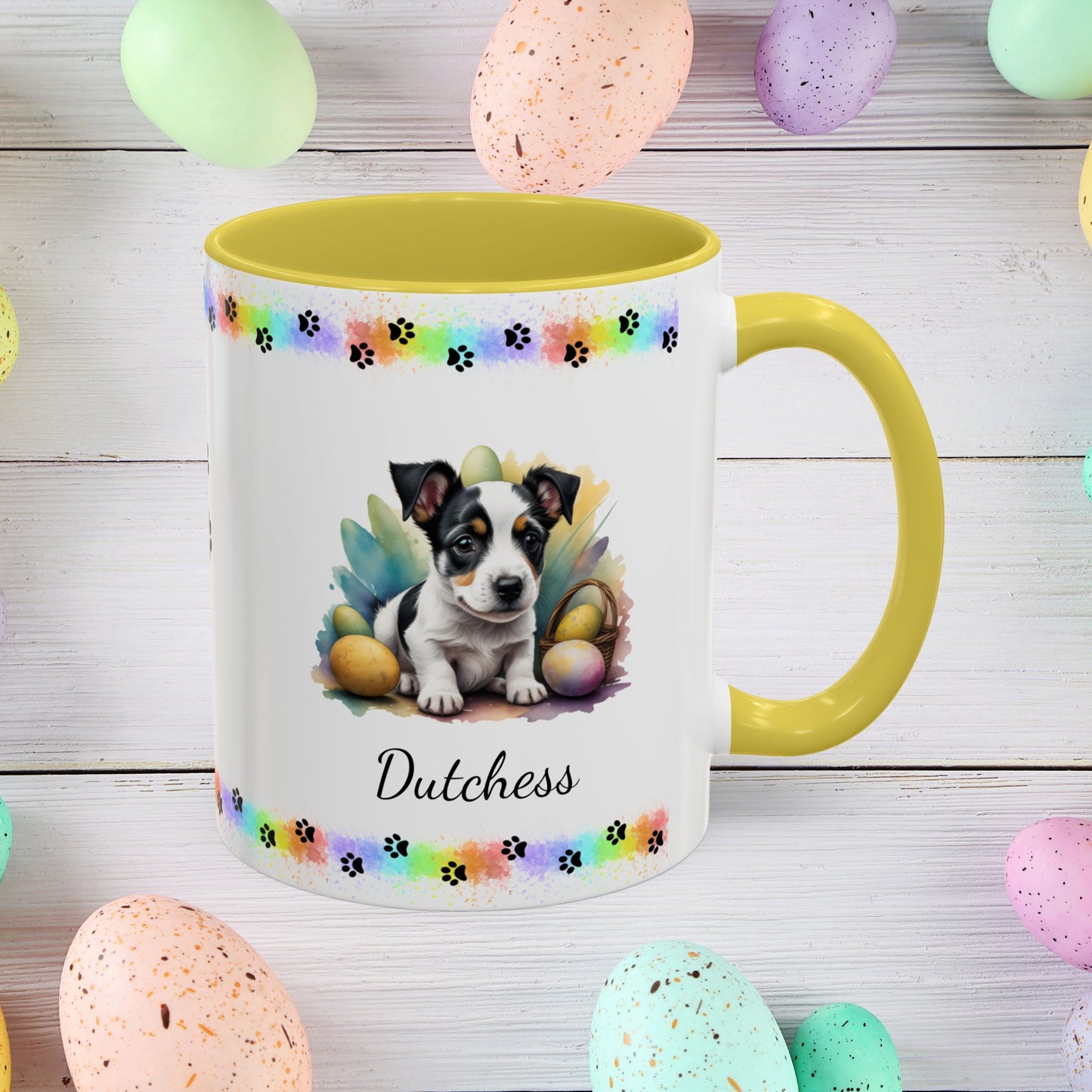 Jack Russell Terrier Black & White Easter puppy coffee mug, personalized cute dog gift for mental health awareness