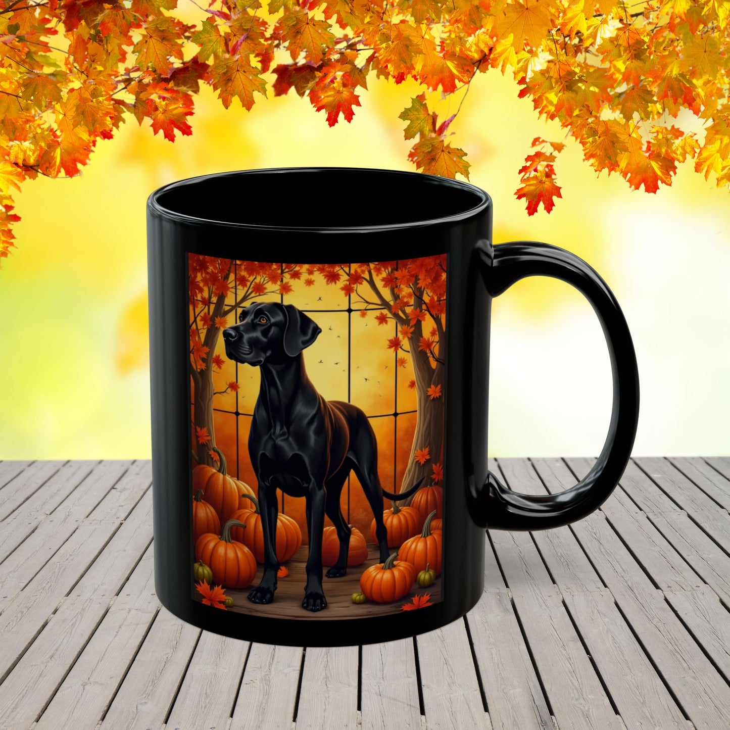Great Dane Black - Autumn coffee mug, personalized dog lover fall drinkware for Great Dane owners