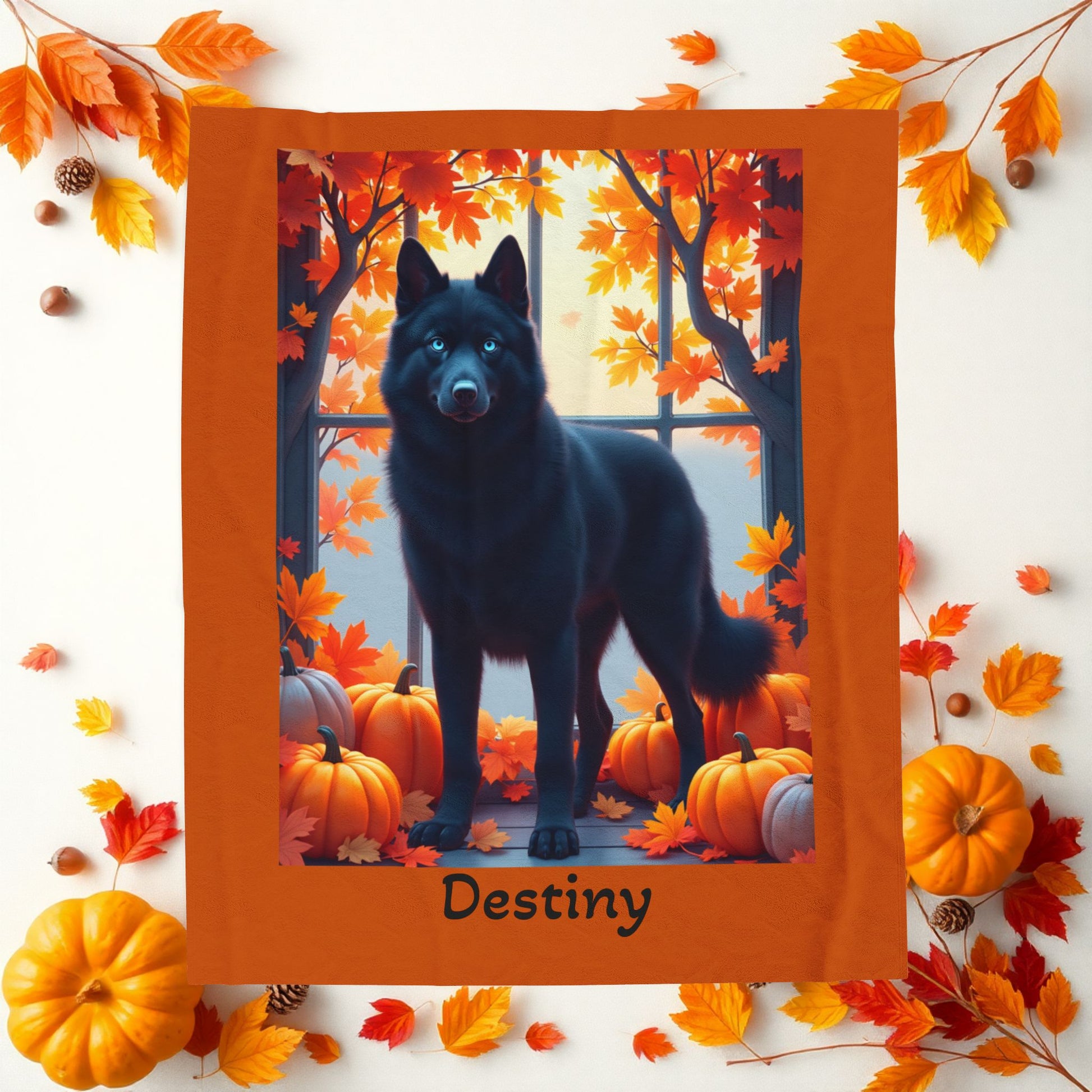 Siberian Husky Black Coat (Blue Eyes) Velveteen Blanket, Custom Dog Lover Plush Throw