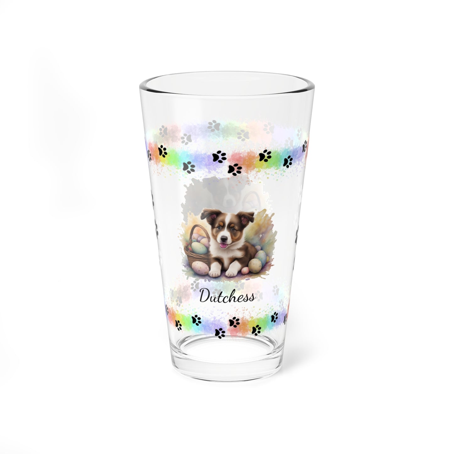 Border Collie (Brown & White) Personalized Easter Puppy 16oz Pint Glass - Custom Dog Design, Mental Health Gift, Easter Décor, and Festive Celebrations