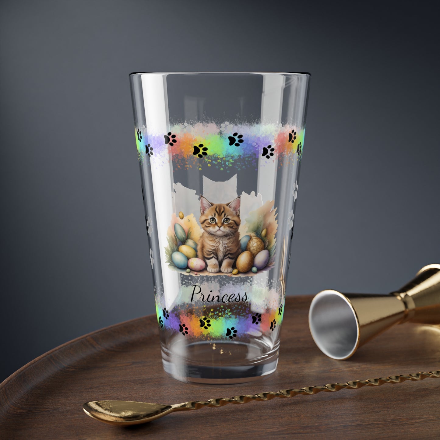 Bobtail Easter Kitten 16oz Pint Glass - Personalized Cat-Themed Gift, Mental Health Drinkware, Holiday Décor & Easter Celebration