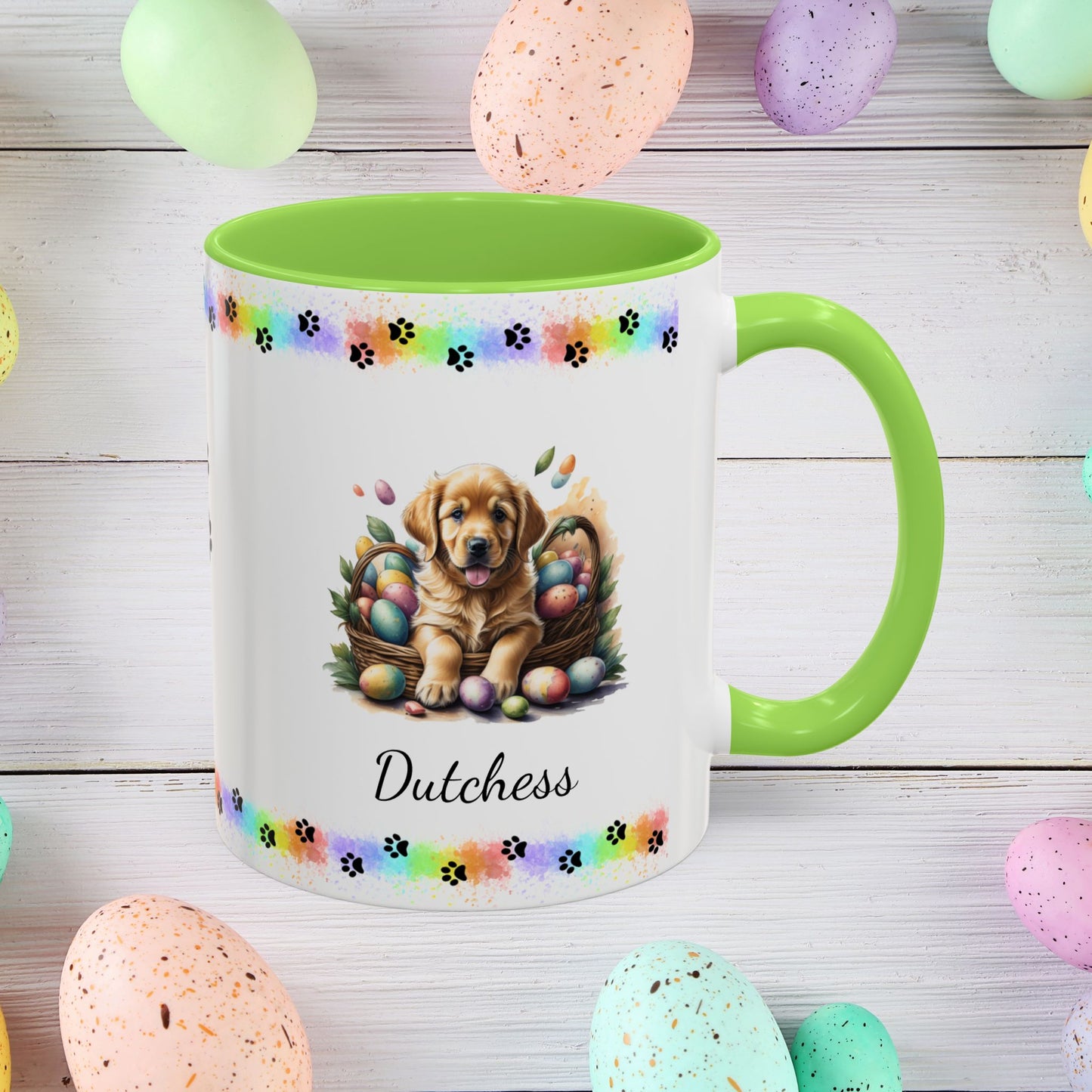 Golden Retriever Easter puppy coffee mug, personalized cute dog gift for mental health awareness and cozy drinks