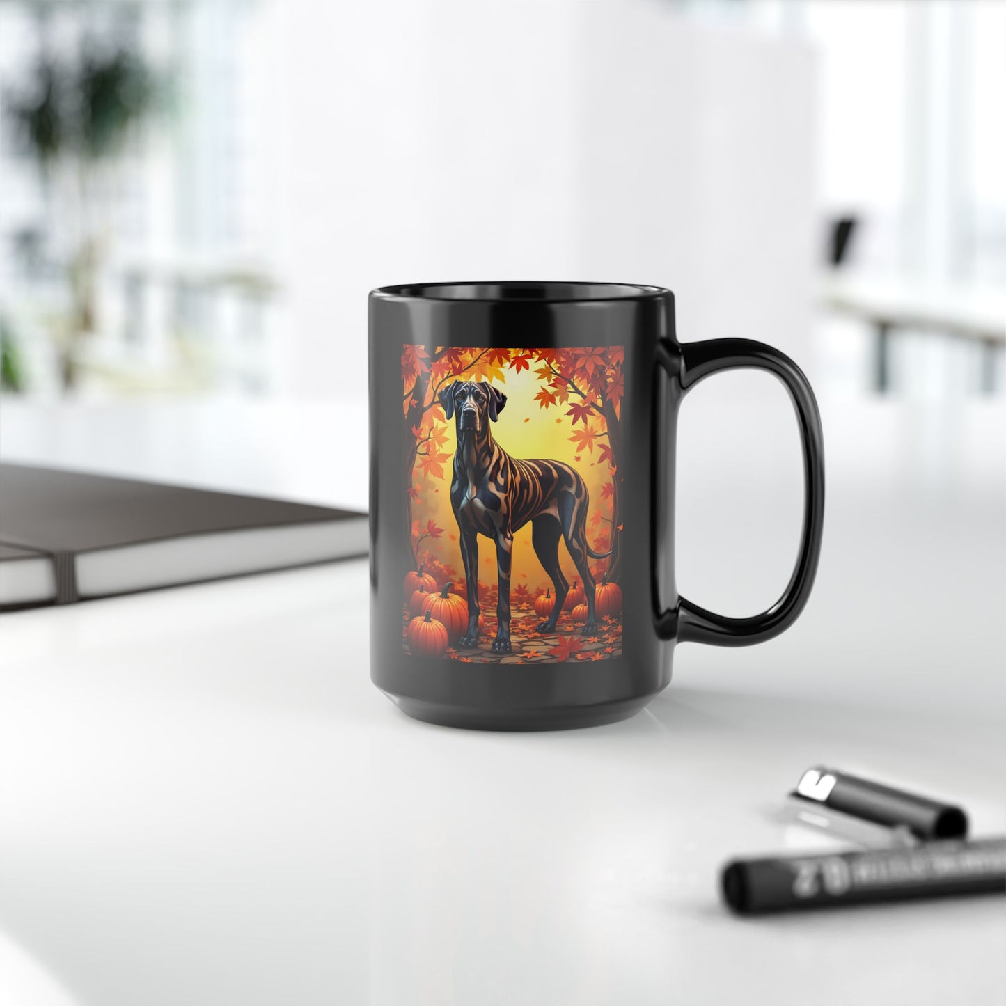 Great Dane Brindle - Autumn mug, custom fall coffee cup for gentle giant dog lovers