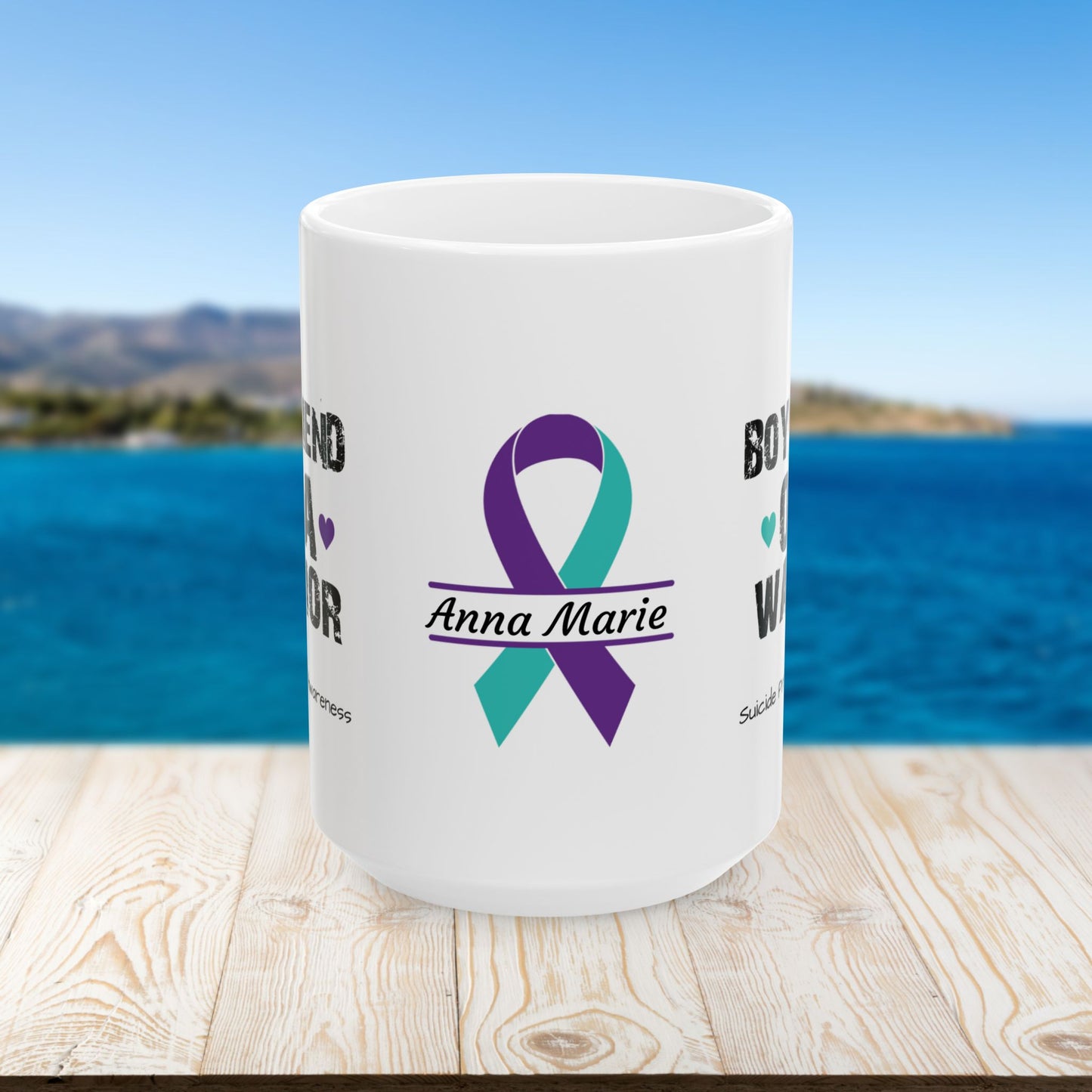 Boyfriend of a Warrior - Personalized Suicide Prevention Awareness Gift, Empowerment and Resilience Ceramic Mug, Support for Survivors