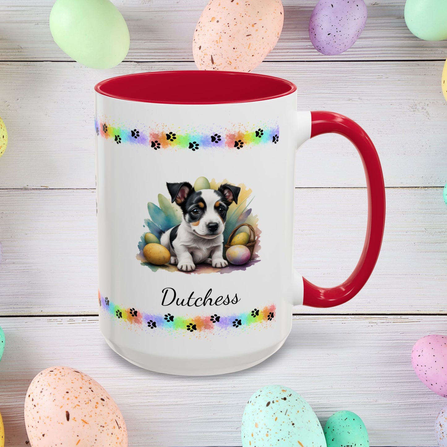 Jack Russell Terrier Black & White Easter puppy coffee mug, personalized cute dog gift for mental health awareness