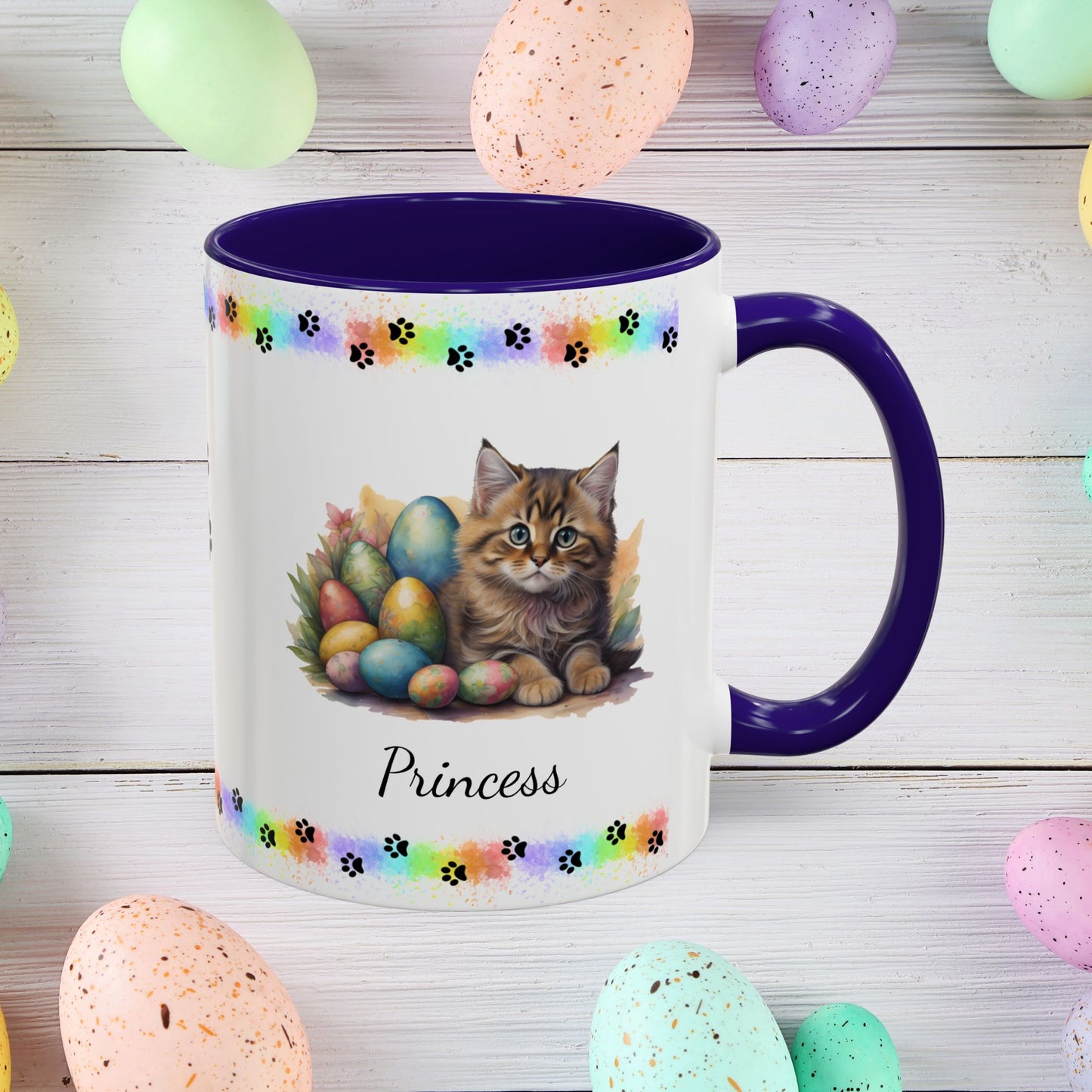 Siberian cute kitten Easter coffee mug, personalized gift for cat lovers, mental health awareness present