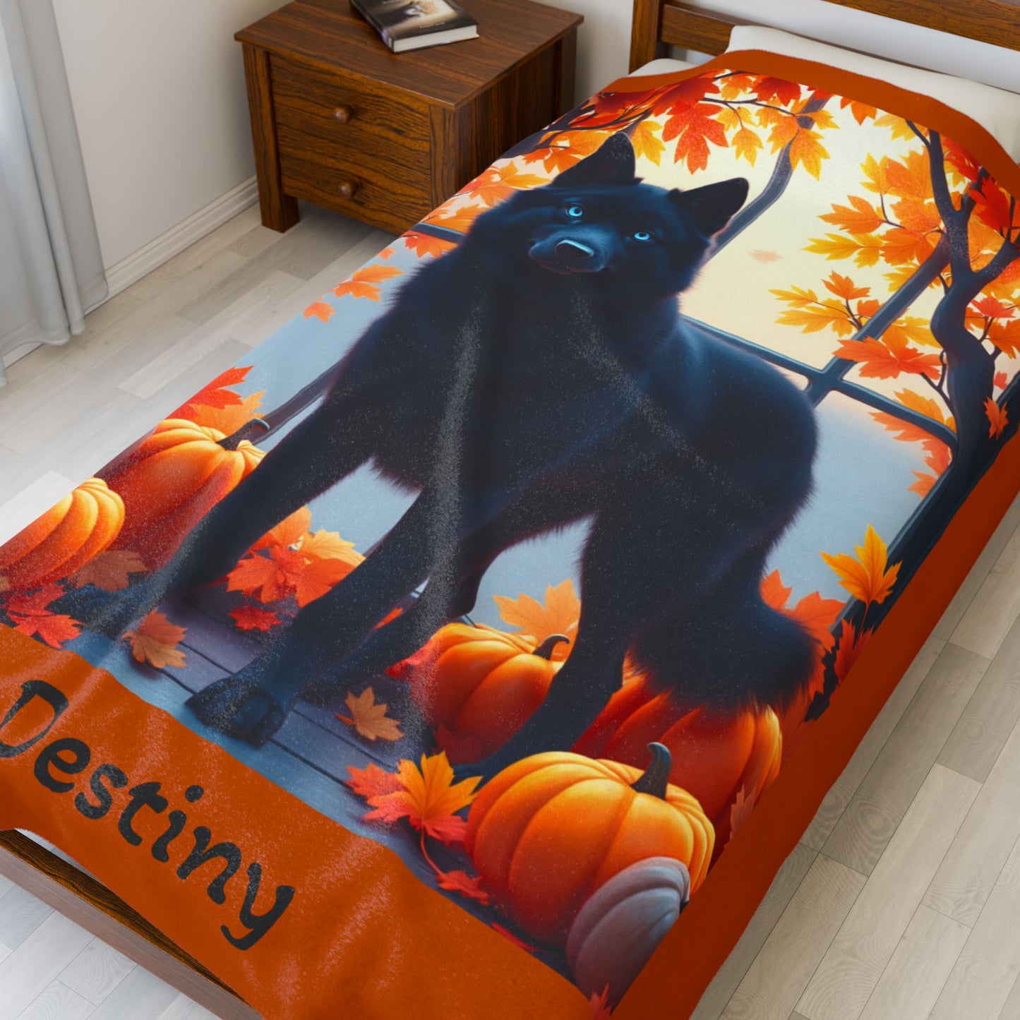 Black Husky blue eyes velveteen plush blanket, custom dog throw for Husky lovers and homes - MySisterIsASurvivor