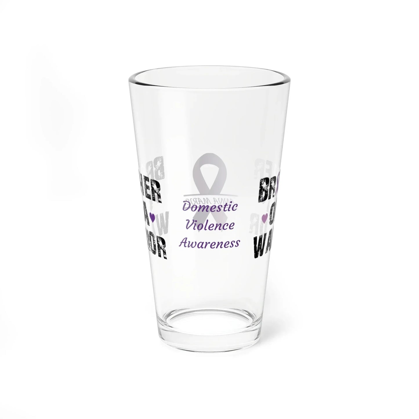 Shop our premium brother of a warrior domestic violence awareness pint glass 16oz from MySisterIsASurvivor.