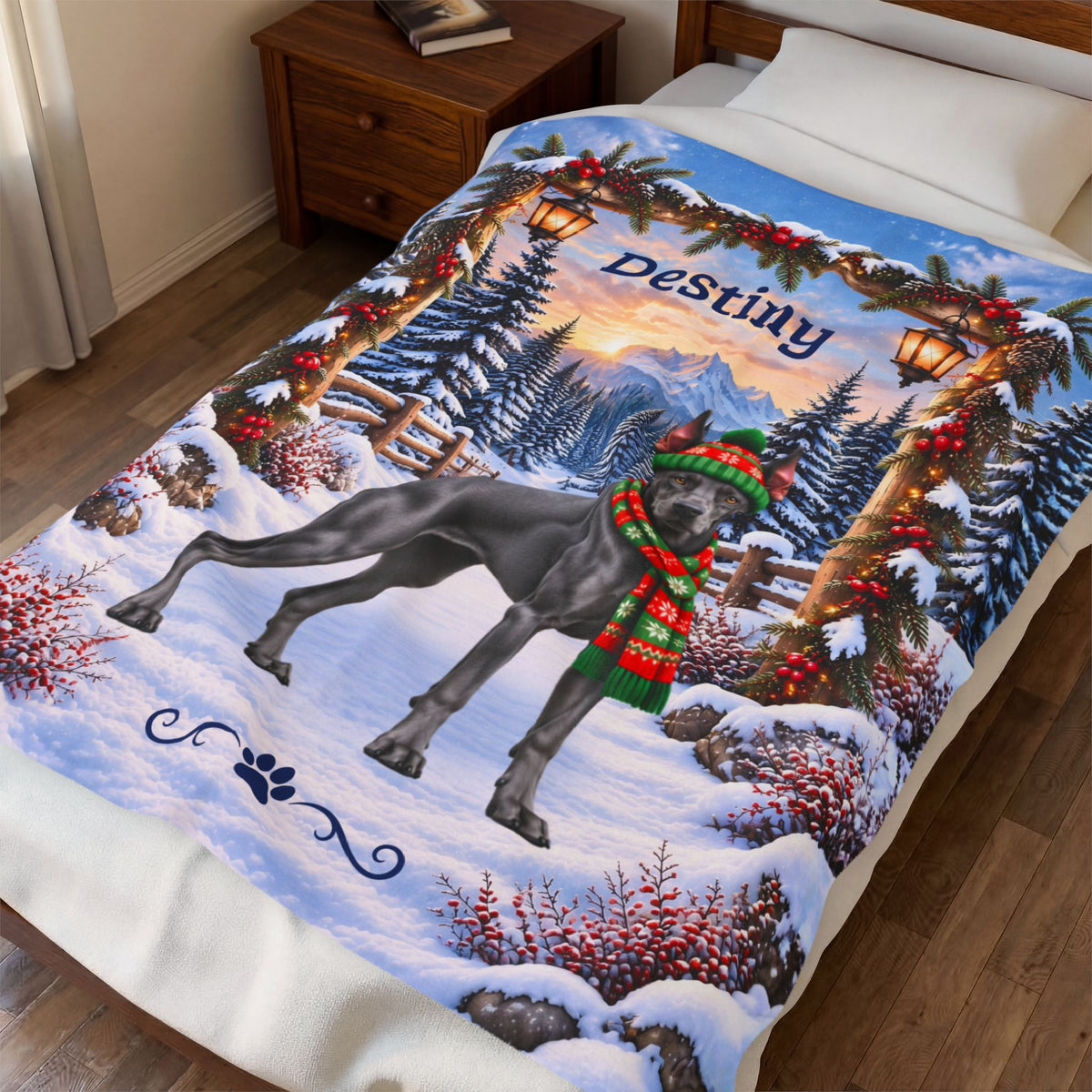 Doberman (Blue Coat) - Personalized Winter Blanket, Custom Name Velveteen Throw