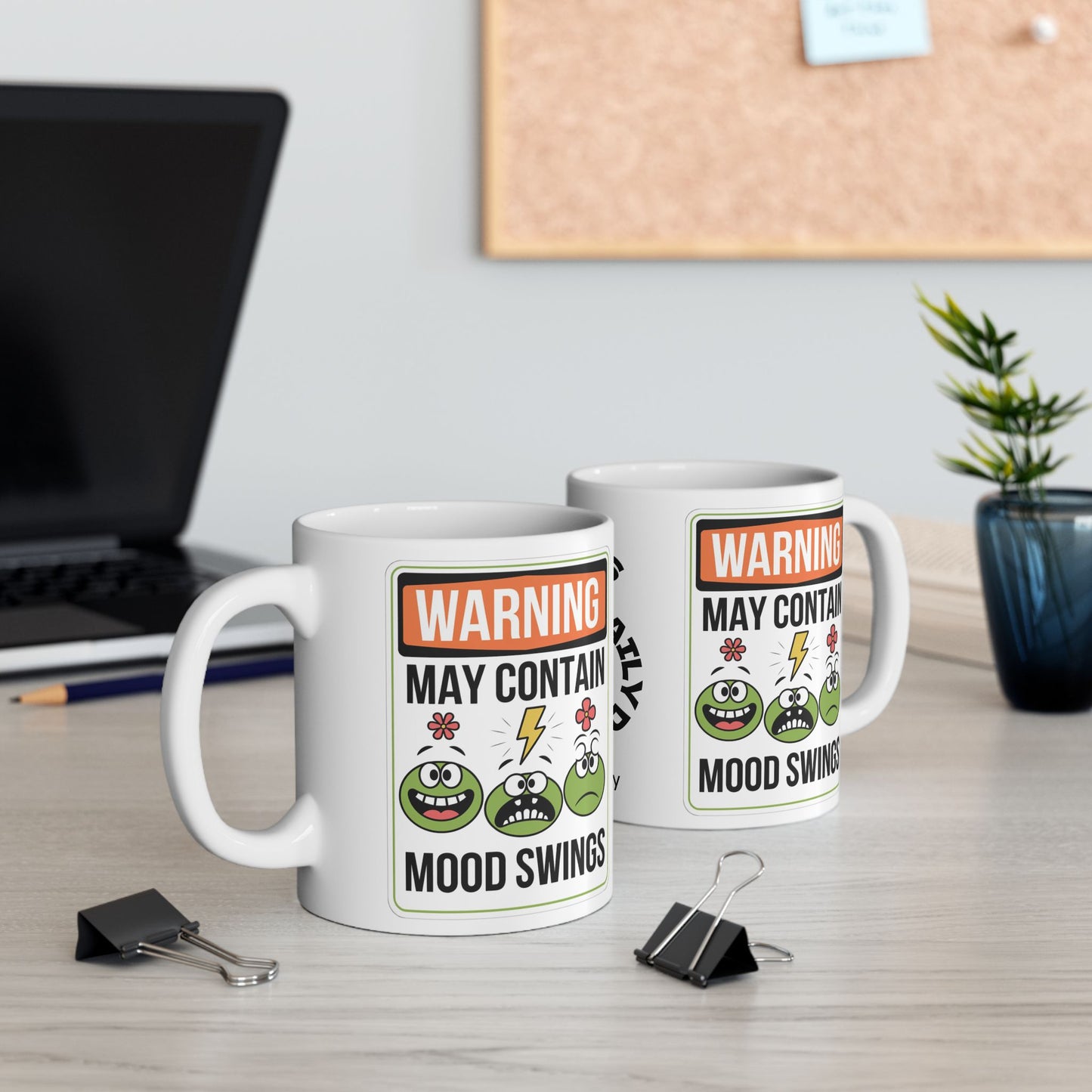Warning May Contain Mood Swings Funny Mental Health Mug, Stylish Ceramic Coffee Cup, Positive Affirmation Gift, Anxiety Relief, Self-Care Mug, Therapist Office Décor