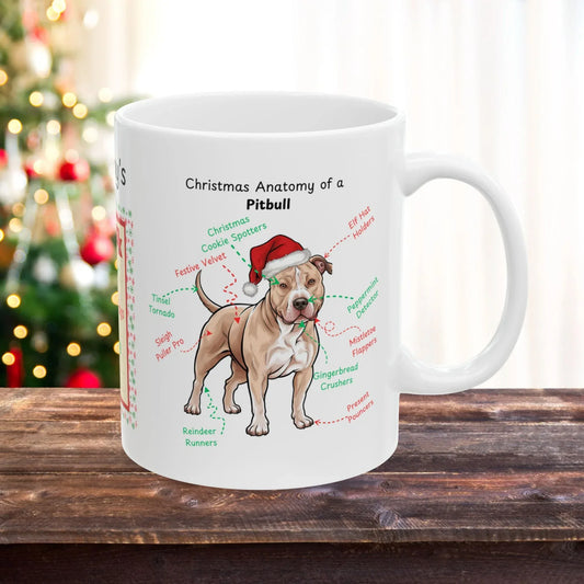 Shop our pitbull fawn christmas anatomy mug featuring the 15oz style option from MySisterIsASurvivor.