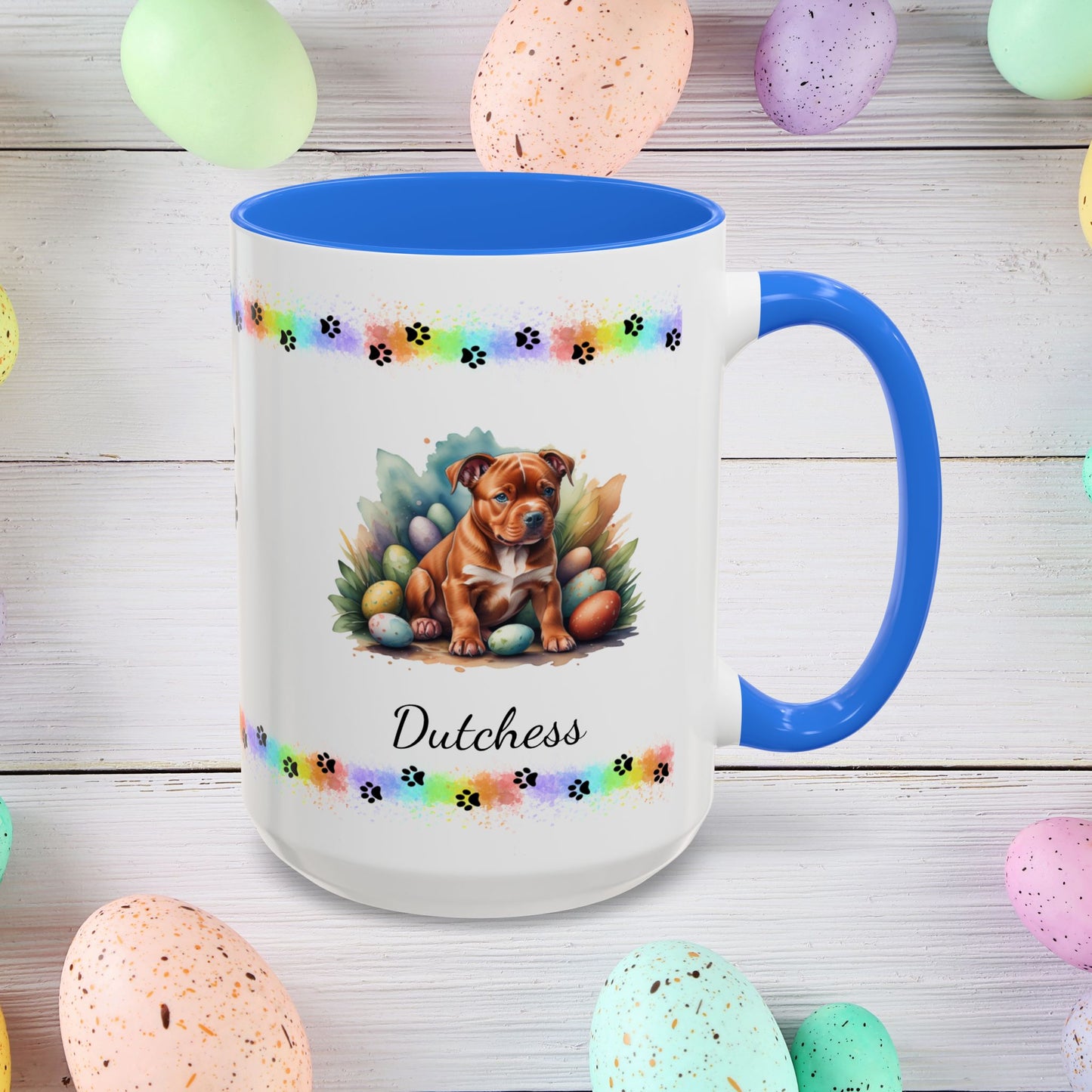 Pitbull Red Easter puppy coffee mug, personalized cute dog gift for mental health awareness and cozy drinks