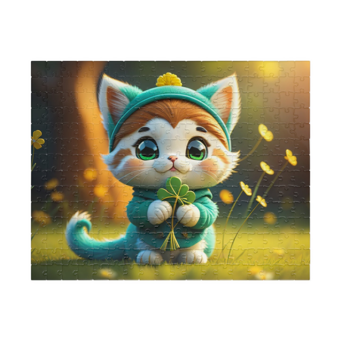 Serene Shamrock Kitty - St. Patrick's Day Mental Health Puzzle