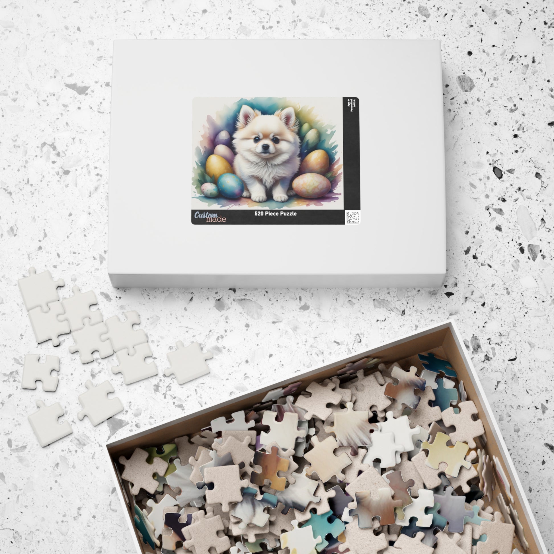 Pomeranian (White) Easter Puppy Puzzle - Dog Lovers, Mental Health Benefits, Holiday Fun, Mindfulness, Stress Relief, Festive Gift