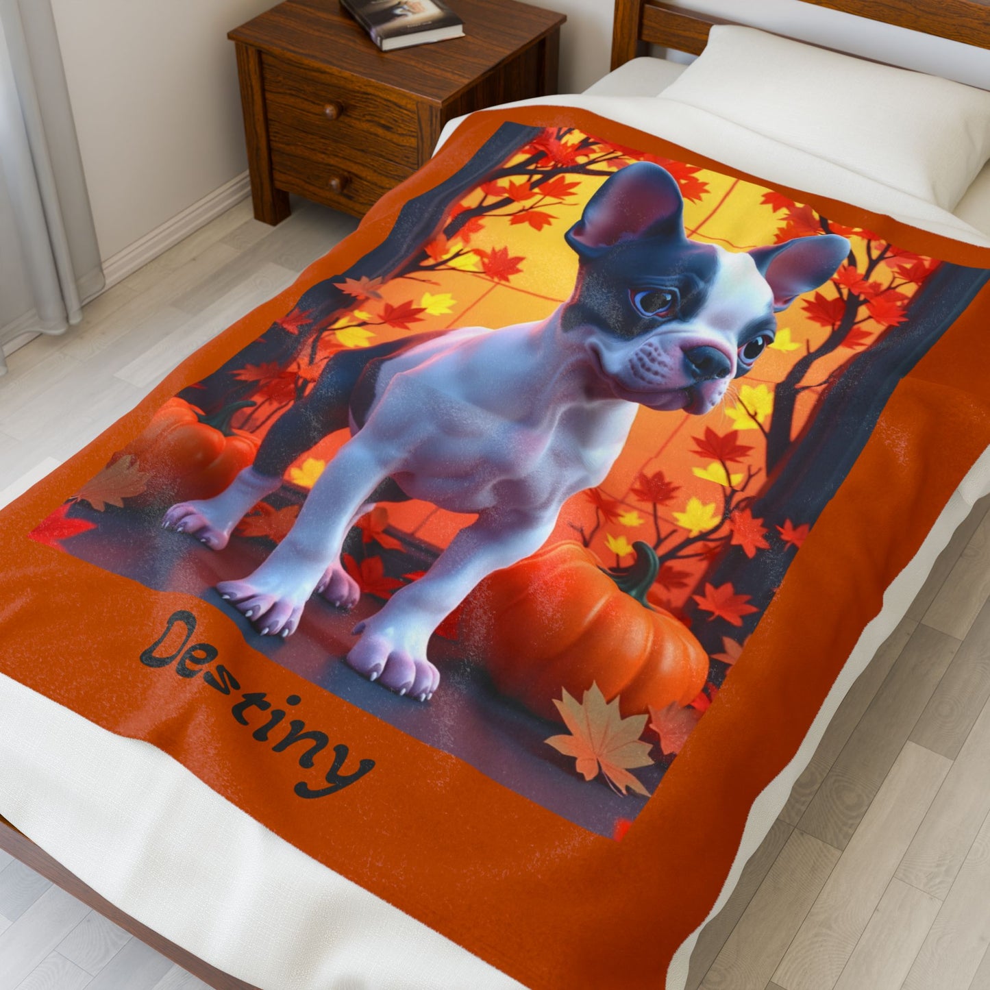 Blue Pied French Bulldog velveteen plush blanket, soft personalized dog throw for Frenchie fans - MySisterIsASurvivor