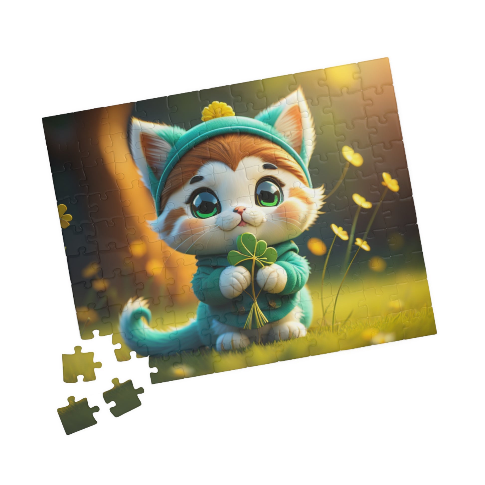 Serene Shamrock Kitty - St. Patrick's Day Mental Health Puzzle