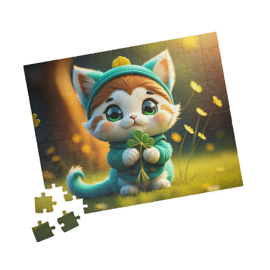 Serene Shamrock Kitty - St. Patrick's Day Mental Health Puzzle