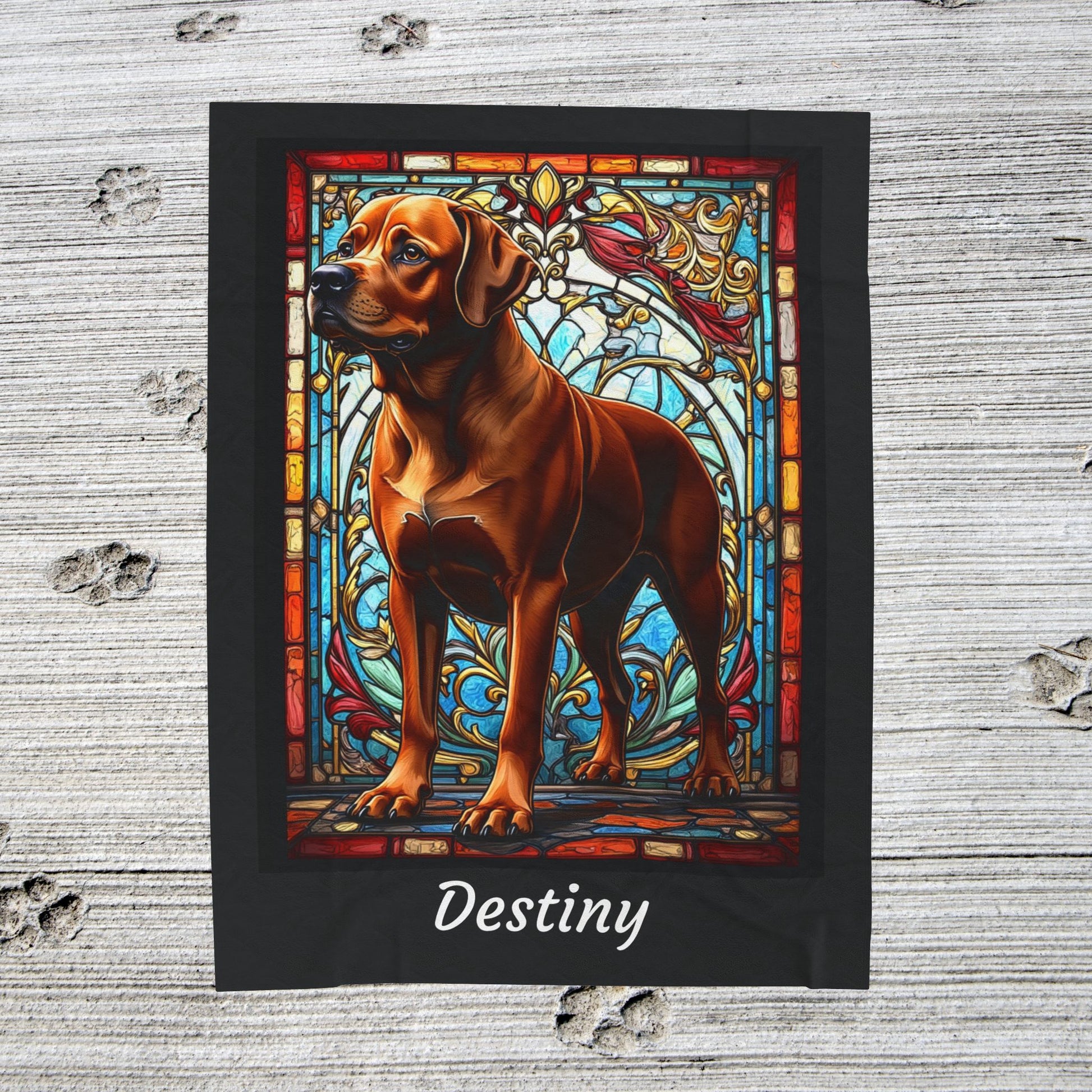 Rottweiler Rare Red Coat Blanket, Velveteen Plush Stained Glass Dog Throw, Custom Dog Lover Gift